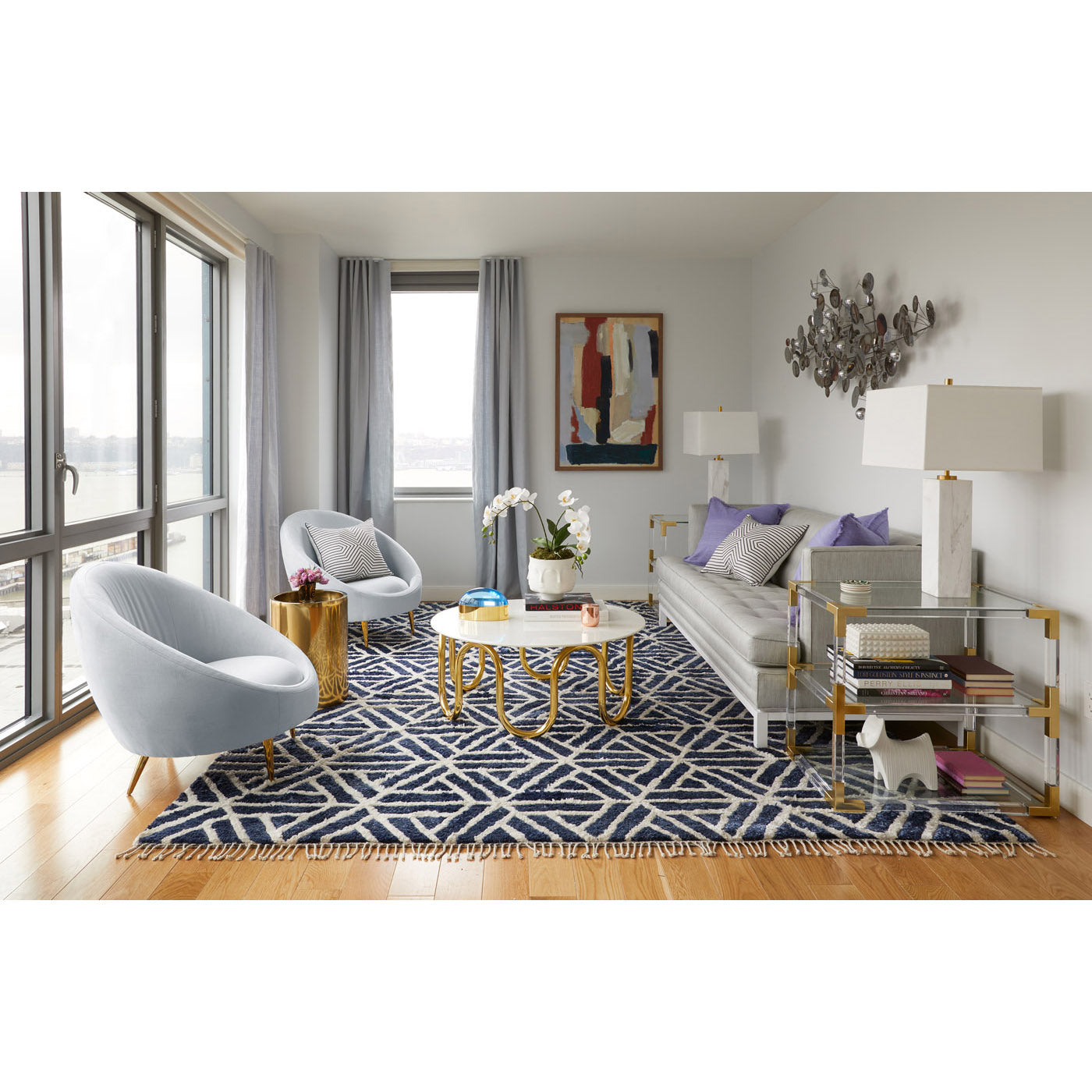 ether chairs bergamo ice scalinatella cocktail table lampert t-arm sofa - styled view