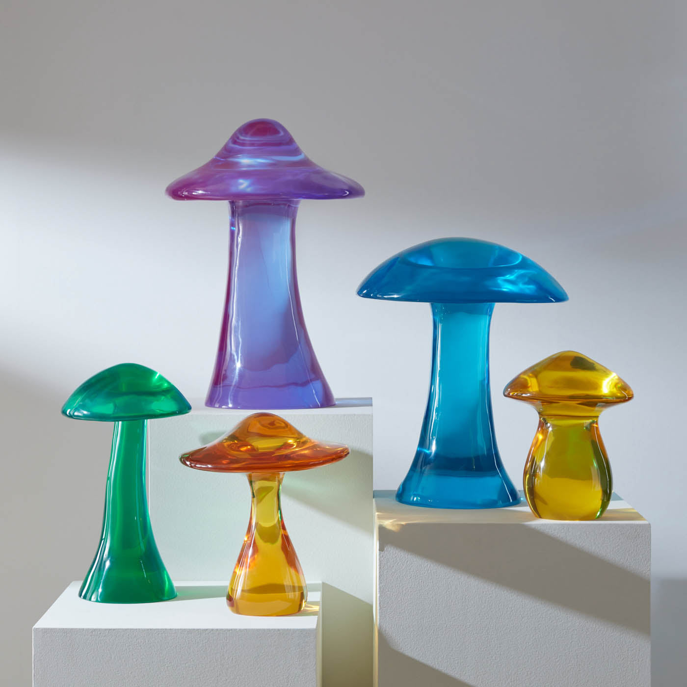 Acrylic Mushroom Objet Turquoise with Claridge Sofa