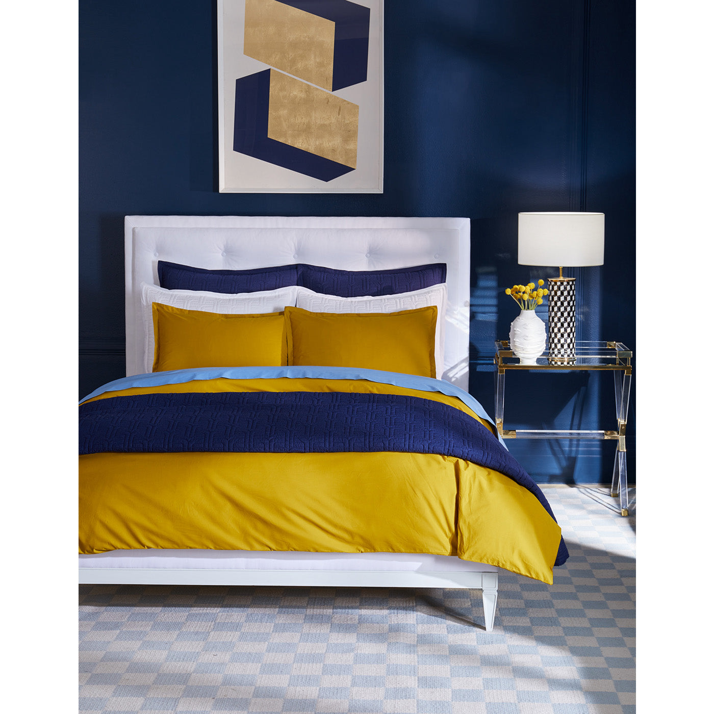 lampert queen bed daryl white - styled view