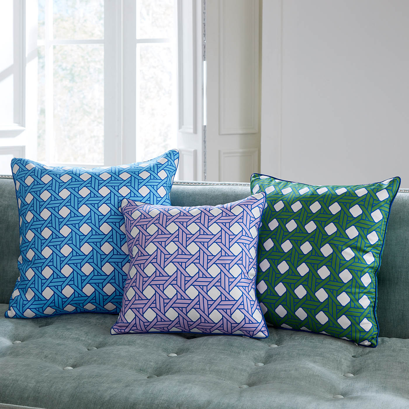 Basketweave Green Pillow - group view