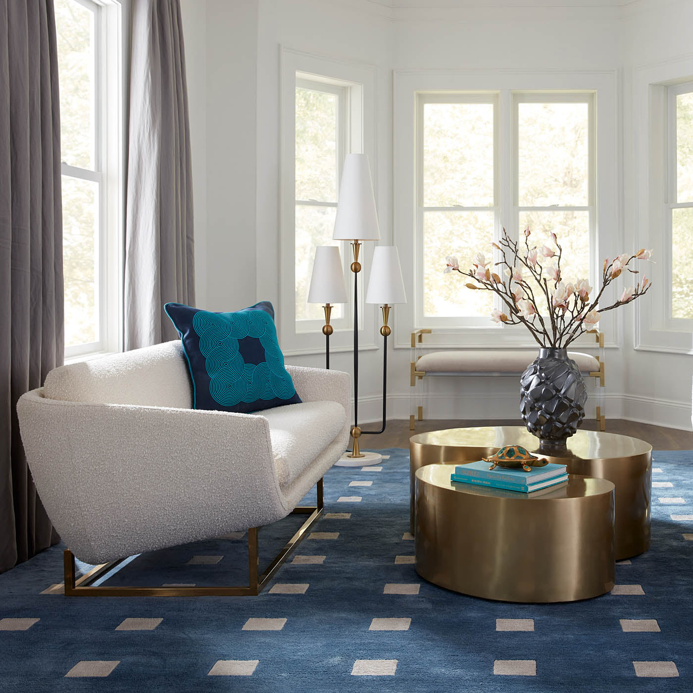 caracas cactus floor lamp white brass marble - angle view