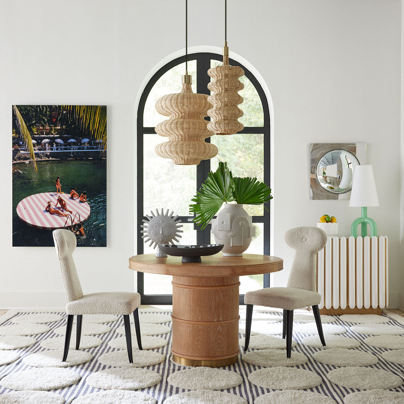 brussels dining table extended rondo dining chairs - styled view
