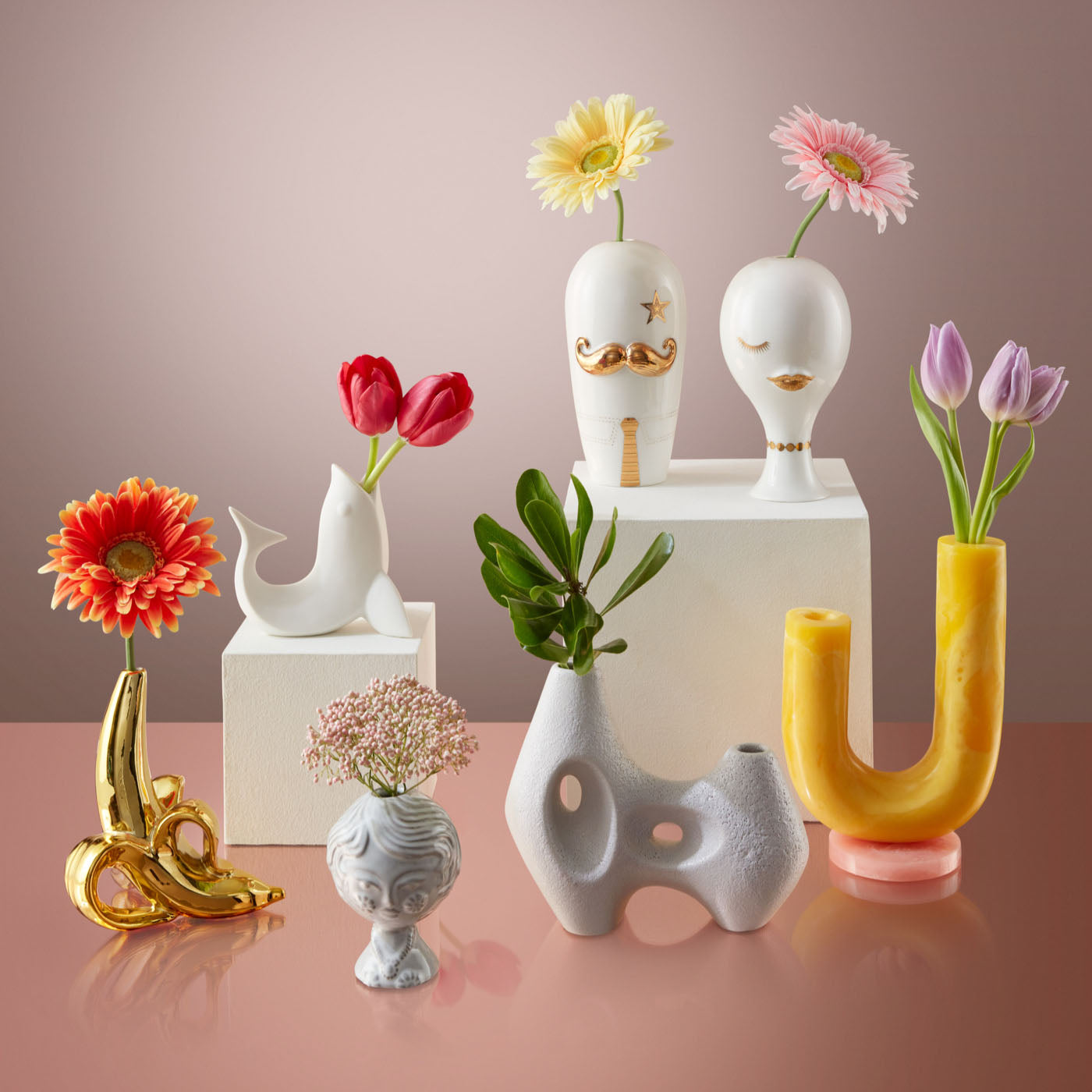 mustique double tube vase yellow red acrylic - angle view