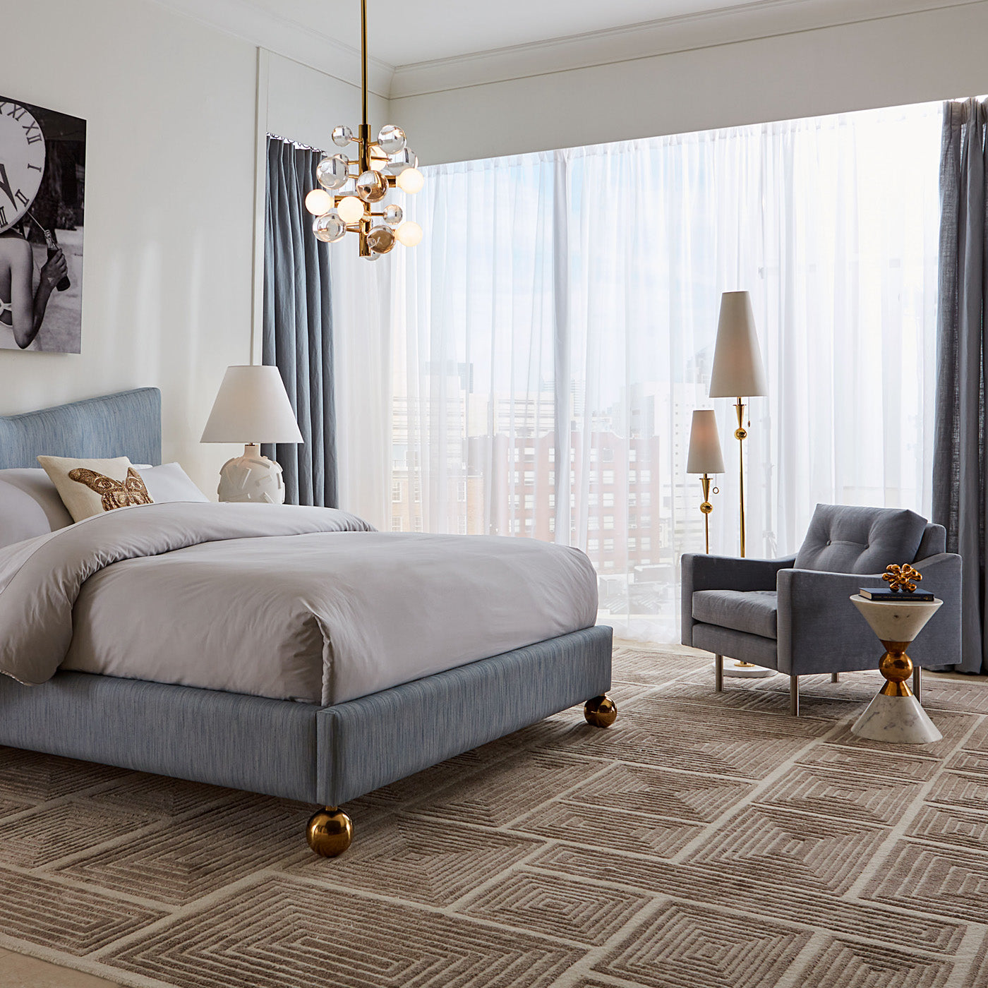 caracas floor lamp brass base marble - styled view