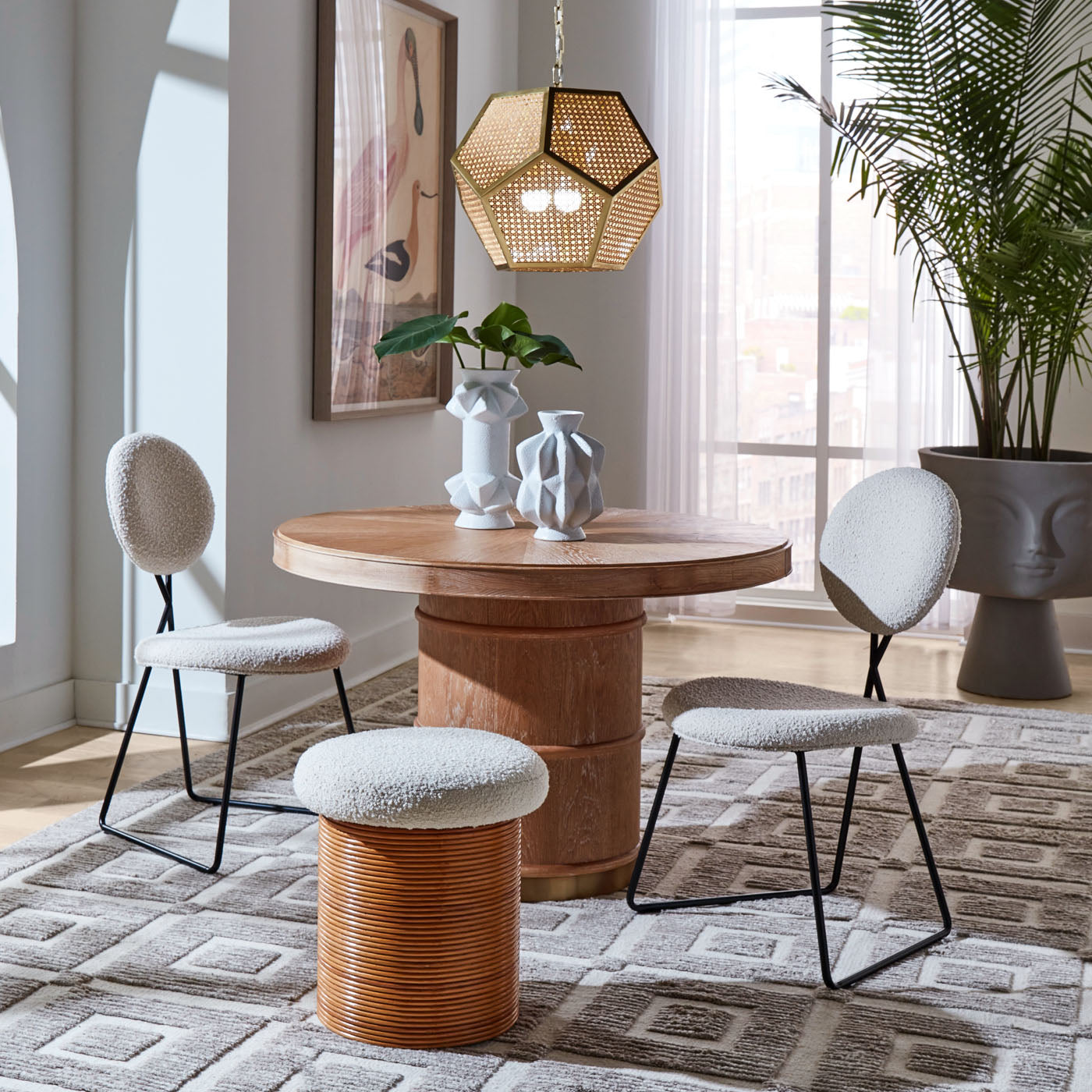 brussels dining table caprice dining chairs bellport pendant - styled view