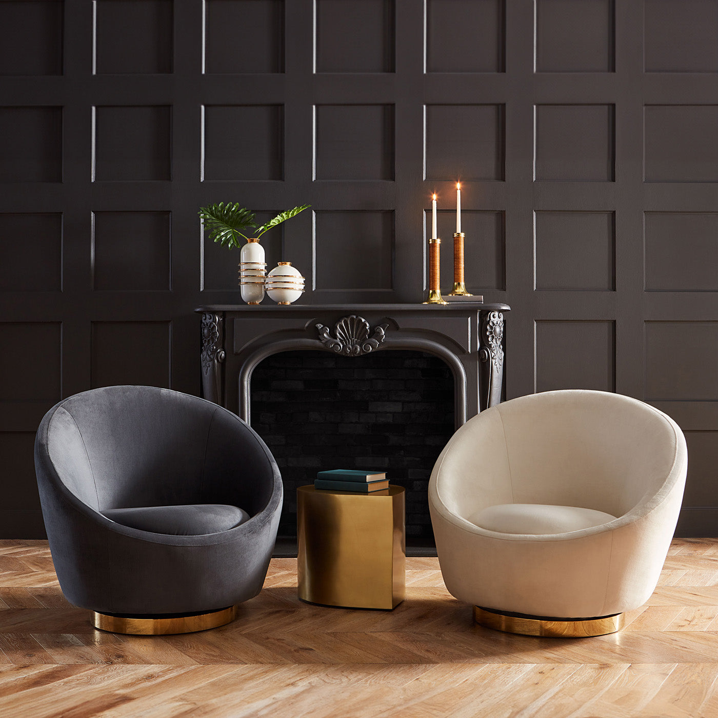 ether swivel chair ether sofa jacques cocktail table living room - styled view
