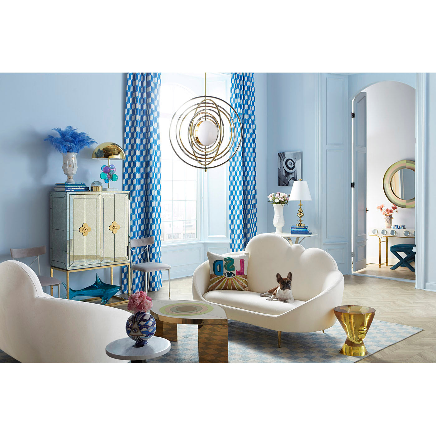 giuliette table ether cloud settee harlequin eye cocktail table living room - styled view 2