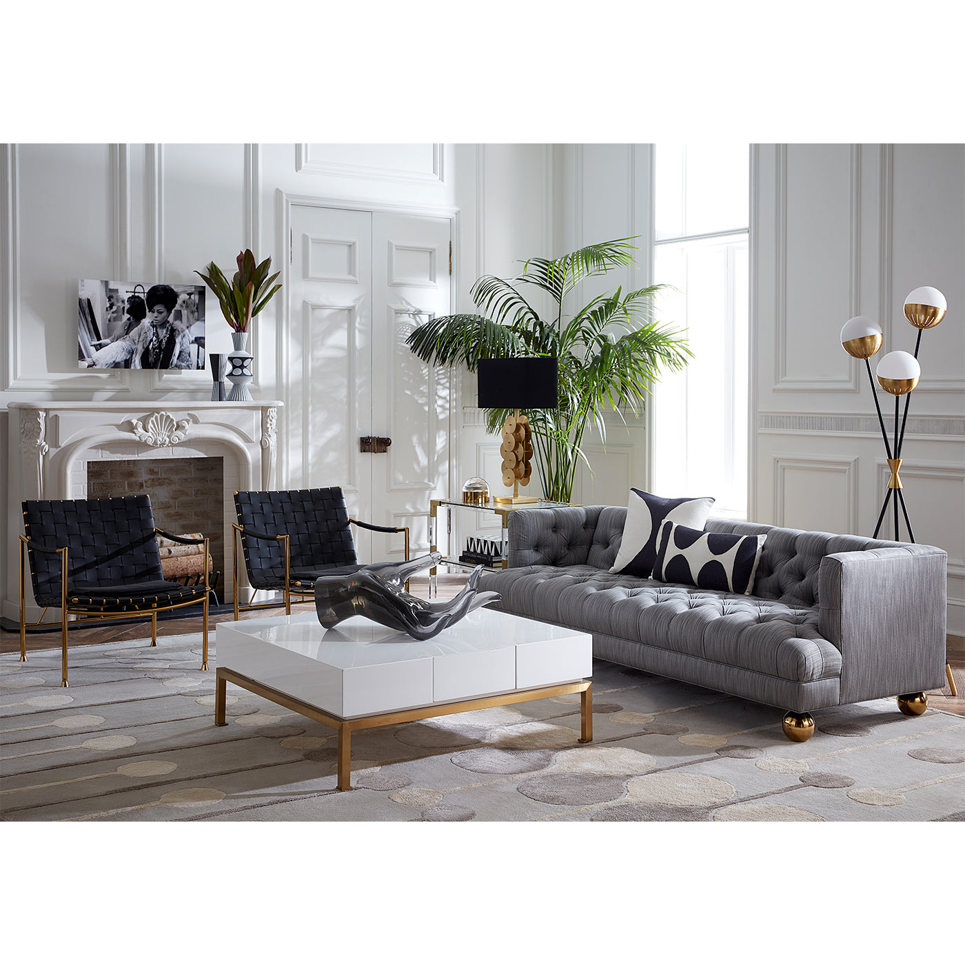 caracas tripod floor lamp baxter t-arm sofa peking cocktail table - styled view