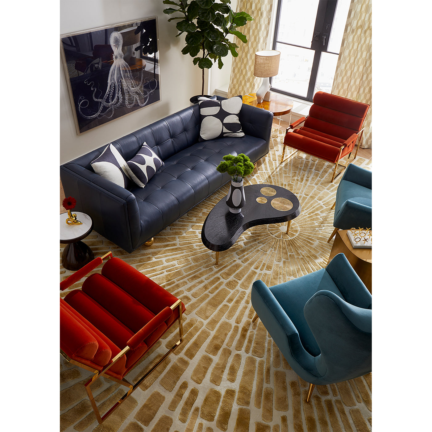 sunburst hand-knotted rug gold - styled view 1