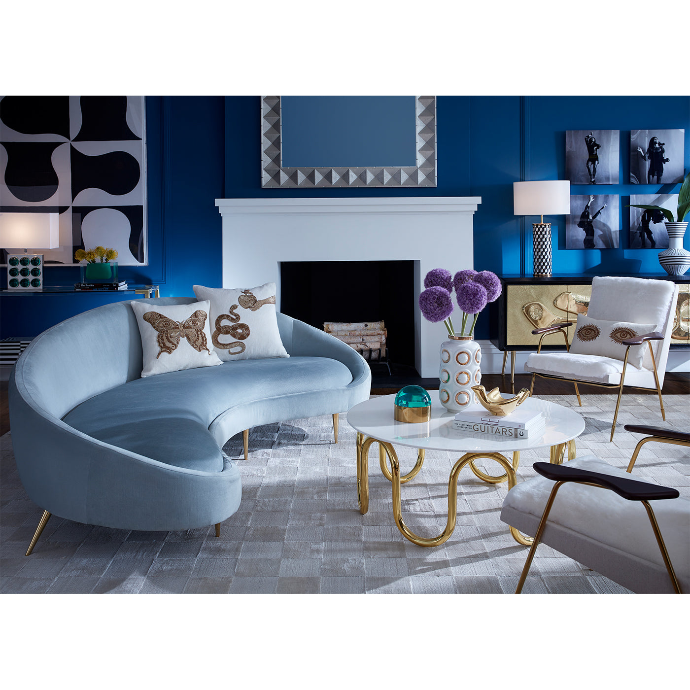 scalinatella cocktail table ether curved sofa ingmar chairs living room - styled view