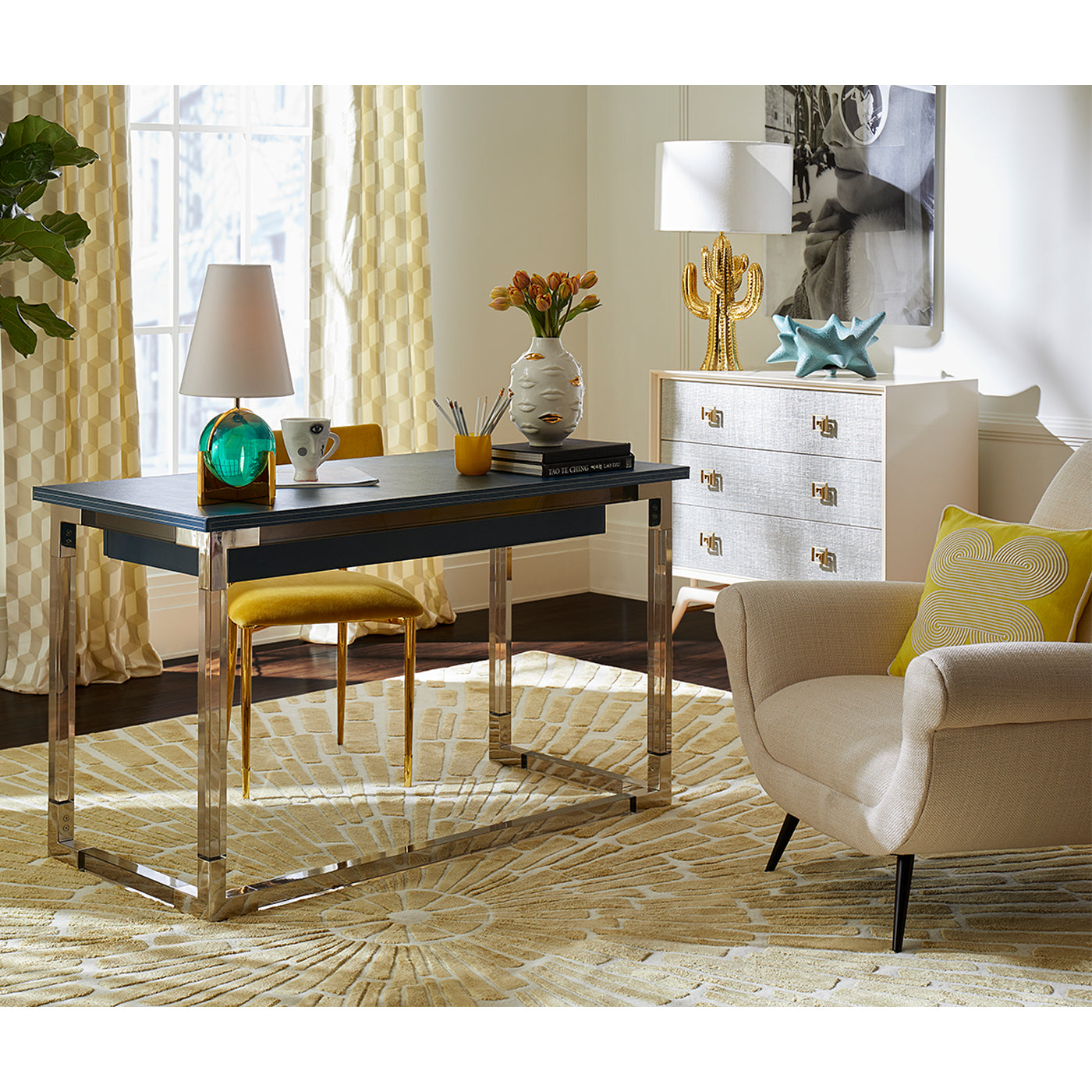 gilded gala round vase jacques desk globo vanity table lamp home office - styled view