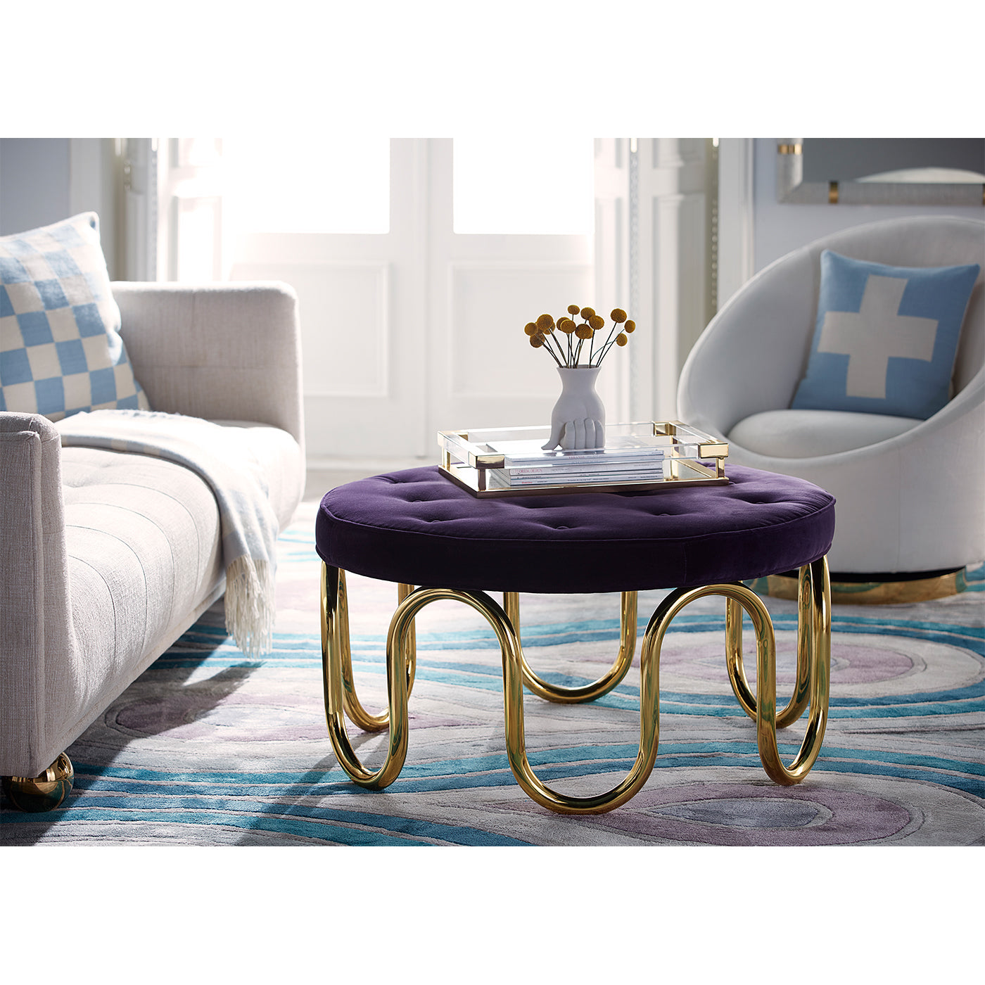 scalinatella ottoman venice aubergine living room - styled view