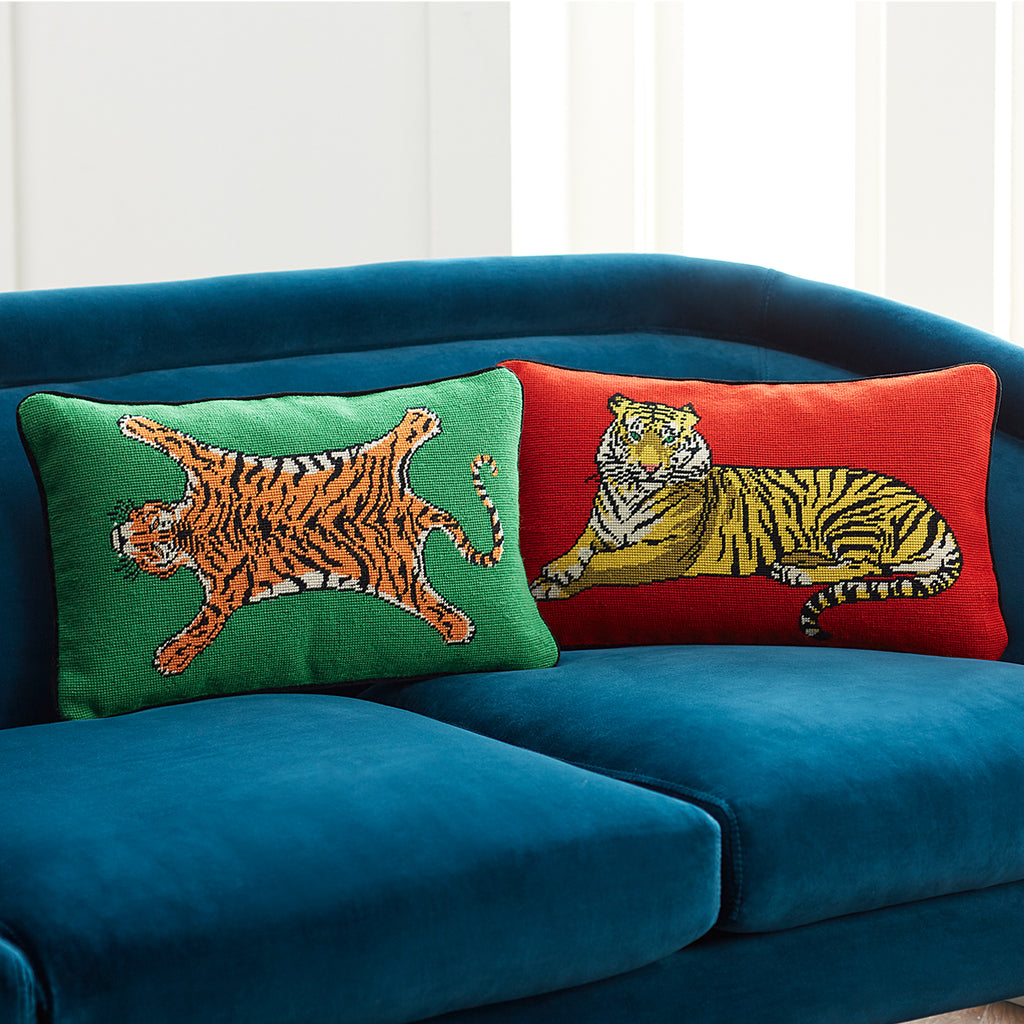 Tiger Needlepoint Pillow Jonathan Adler
