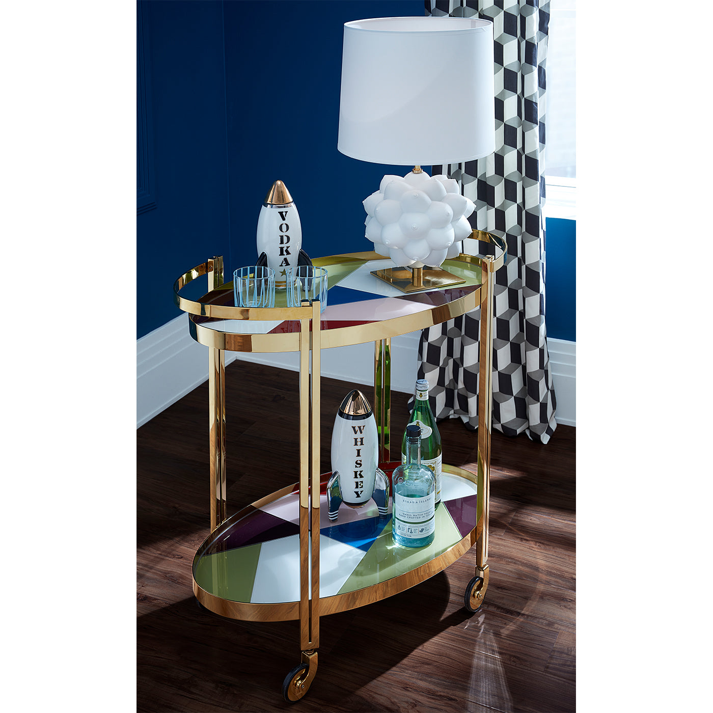 whiskey rocket decanter georgia table lamp torino bar cart - styled view 2