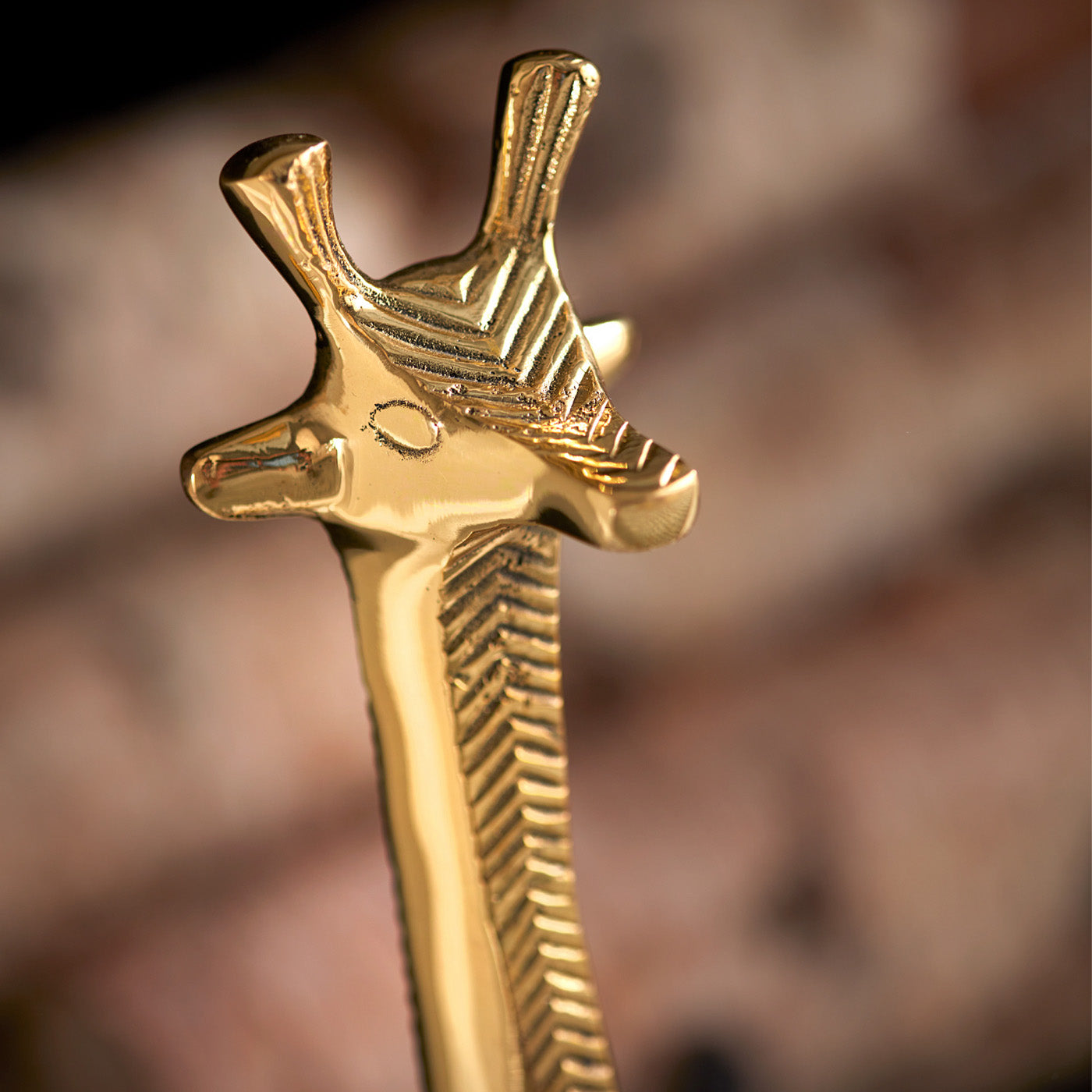 brass giraffe andirons - detail styled view