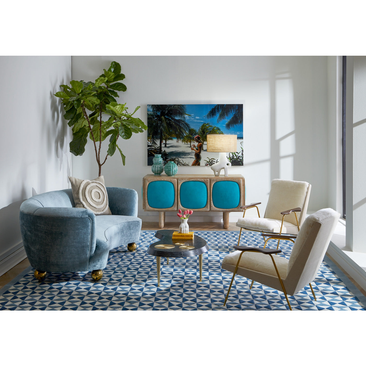 parker curved sofa trocadero kidney cocktail table ingmar chair - styled view