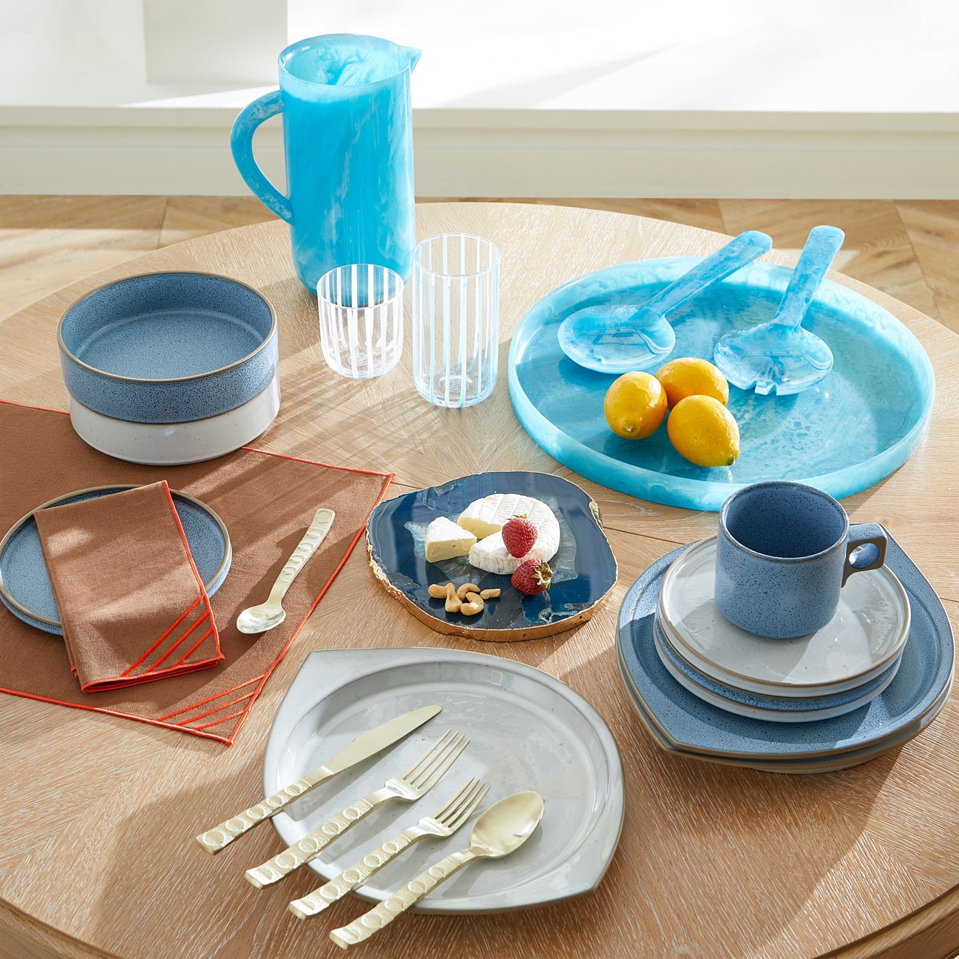 cabana glassware collection and big sur dinnerware collection - styled view