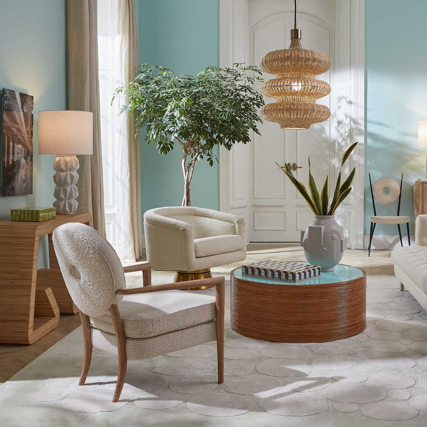 metropolis extra large vase riviera large cocktail table living room - styled view