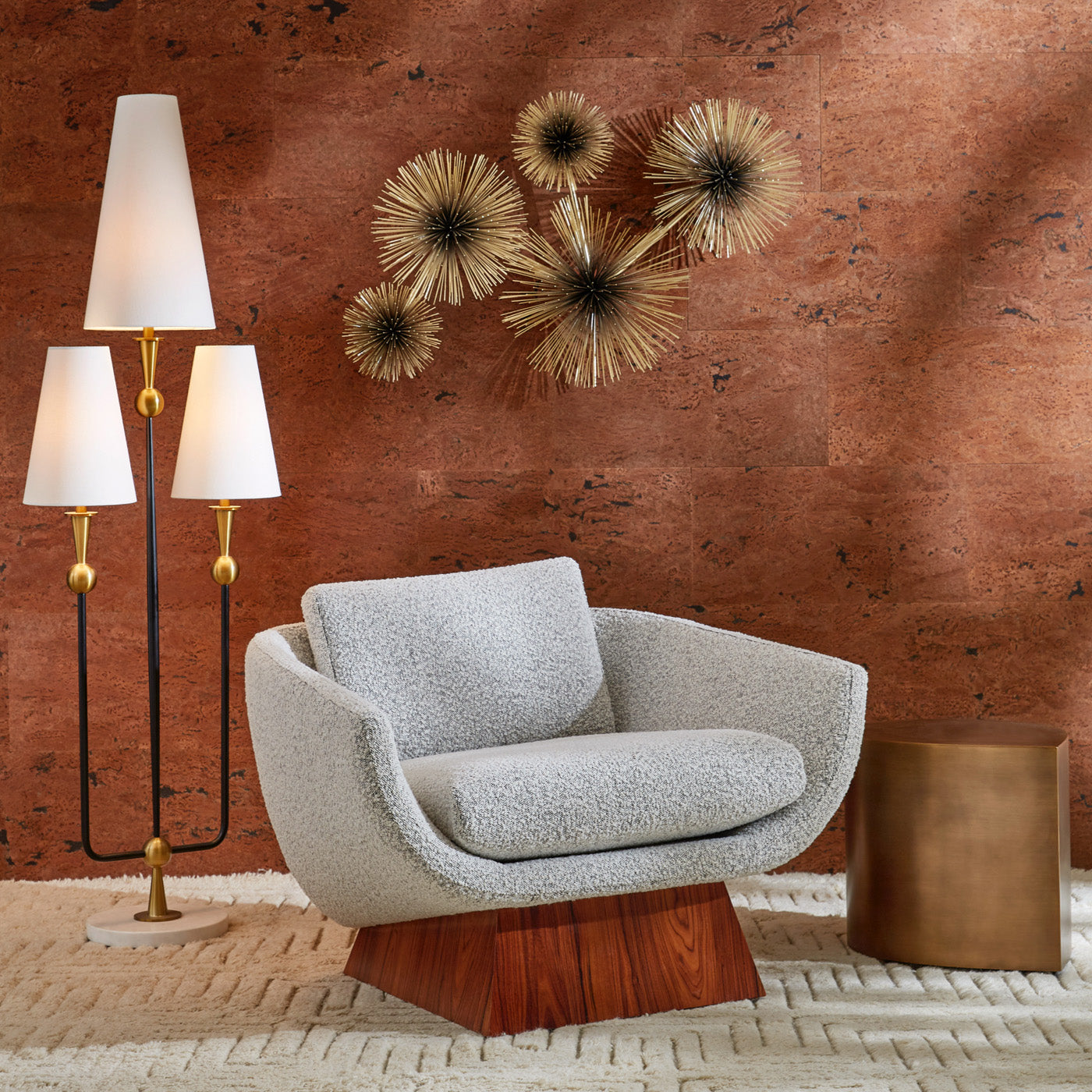 caracas cactus floor lamp rosewood beaumont chair - styled view