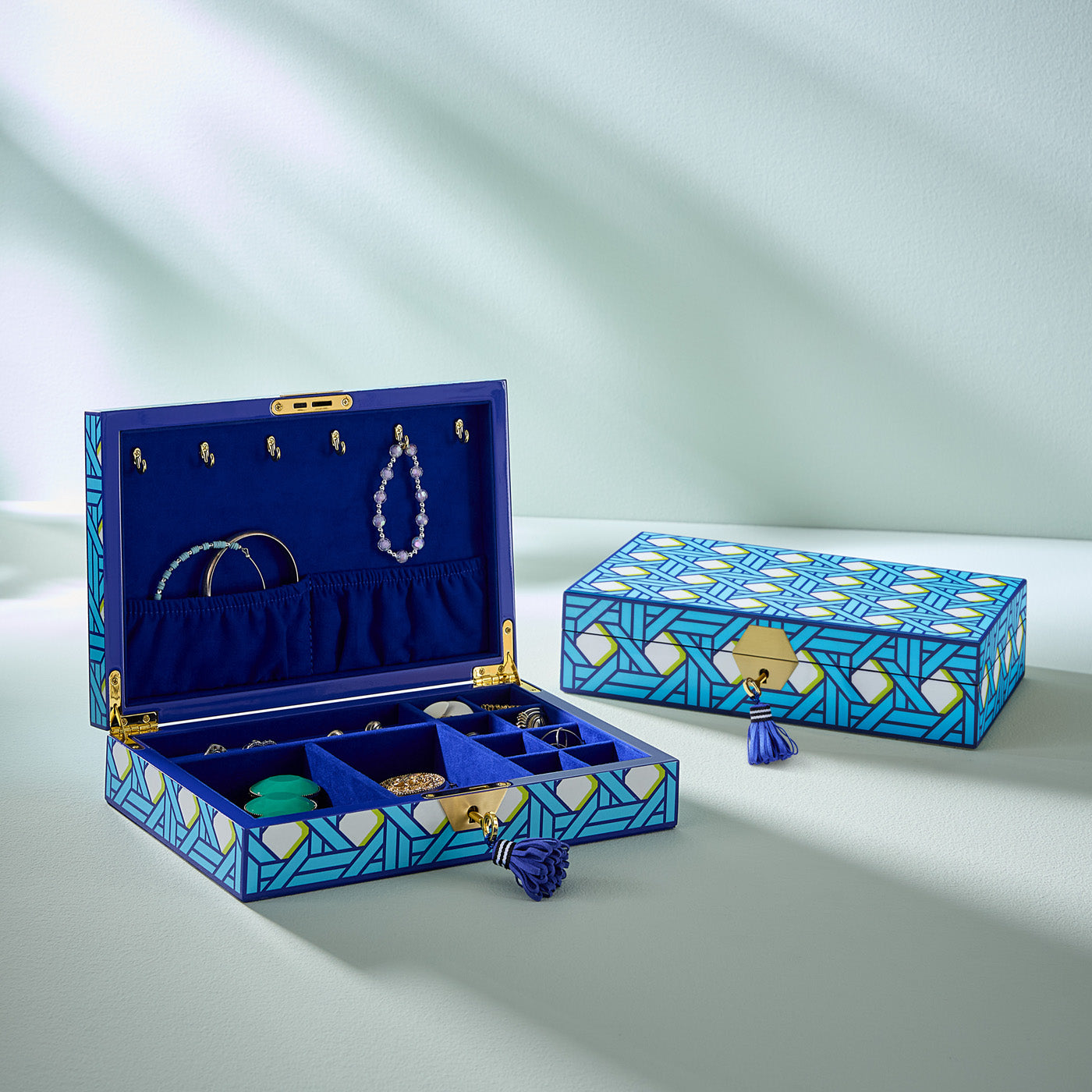 Basketweave Lacquer Jewelry Box - styled shot