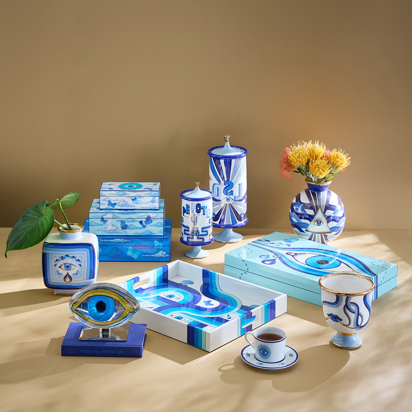 druggist eye vase porcelain blue accents gold - druggist view