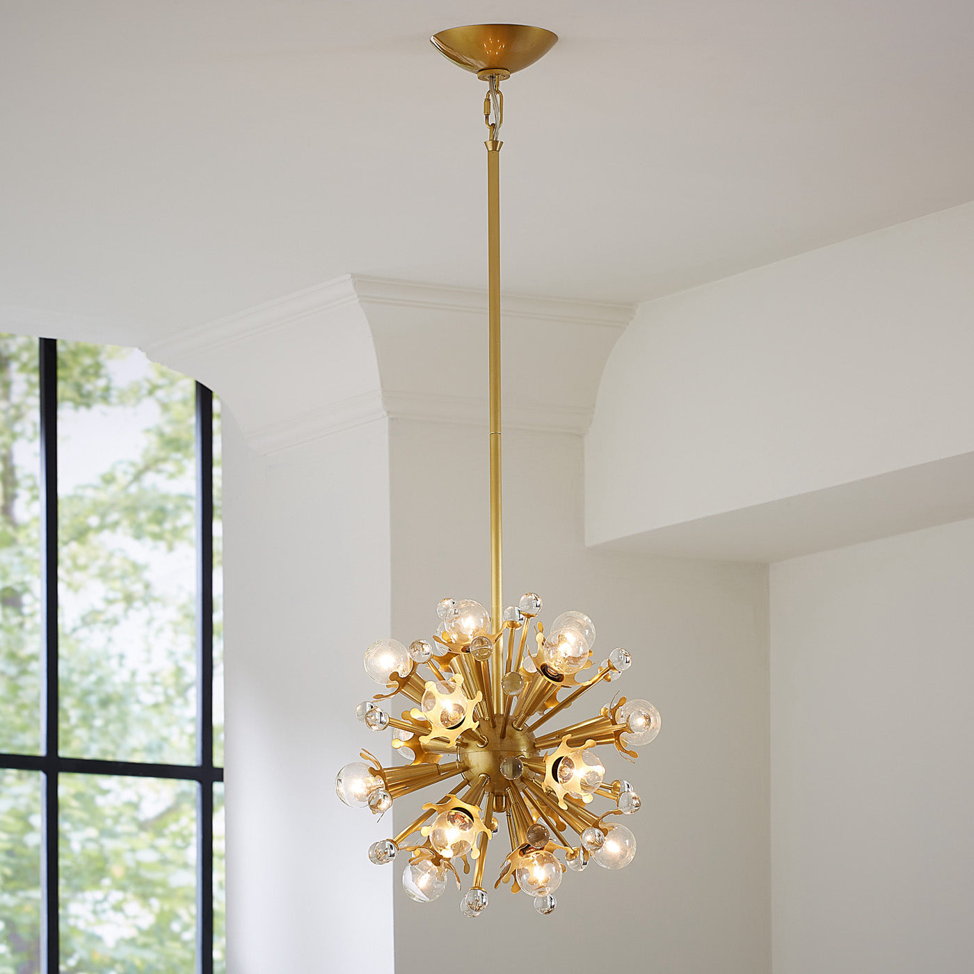 mini sputnik chandelier brass - styled view