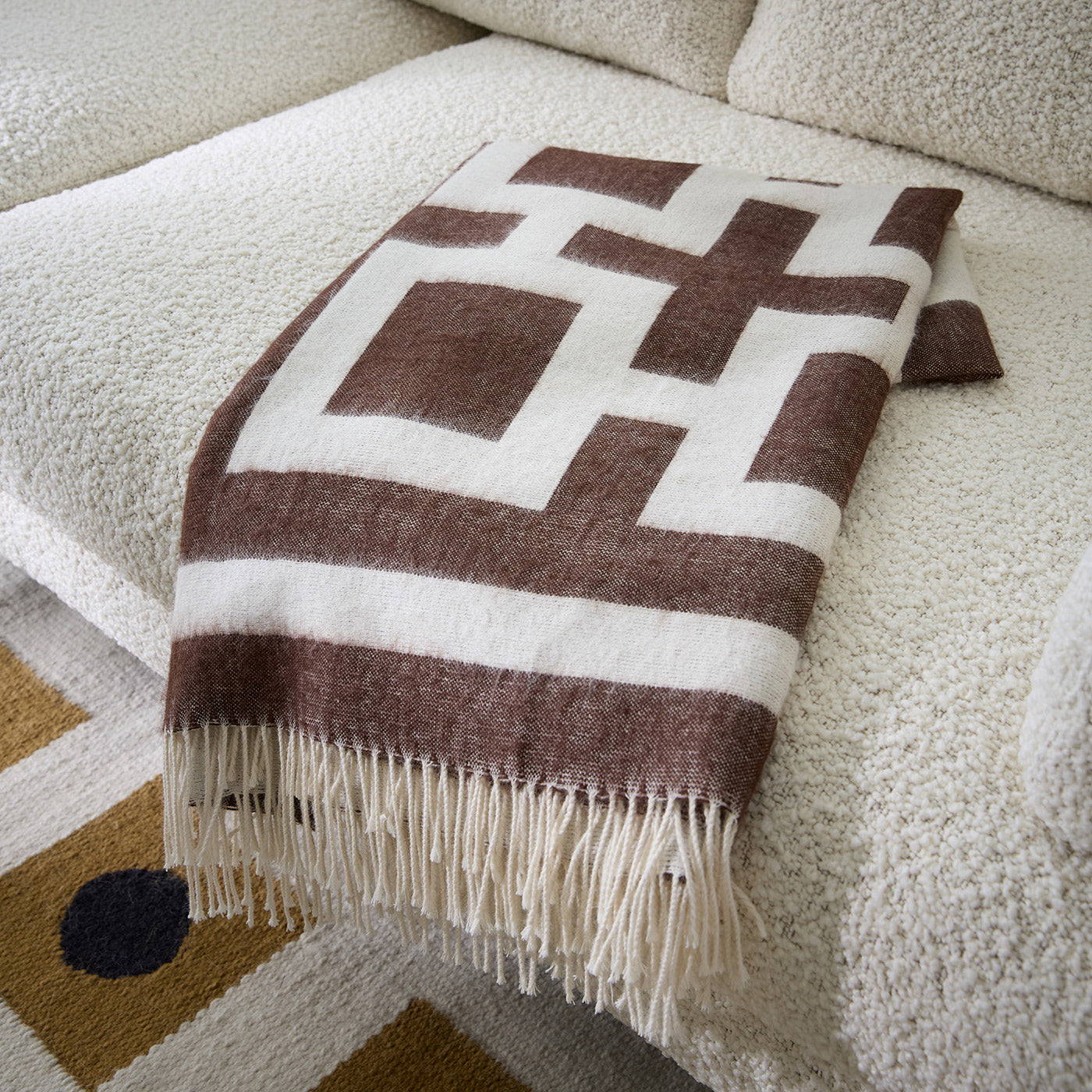 nixon baby alpaca throw - brown styled view