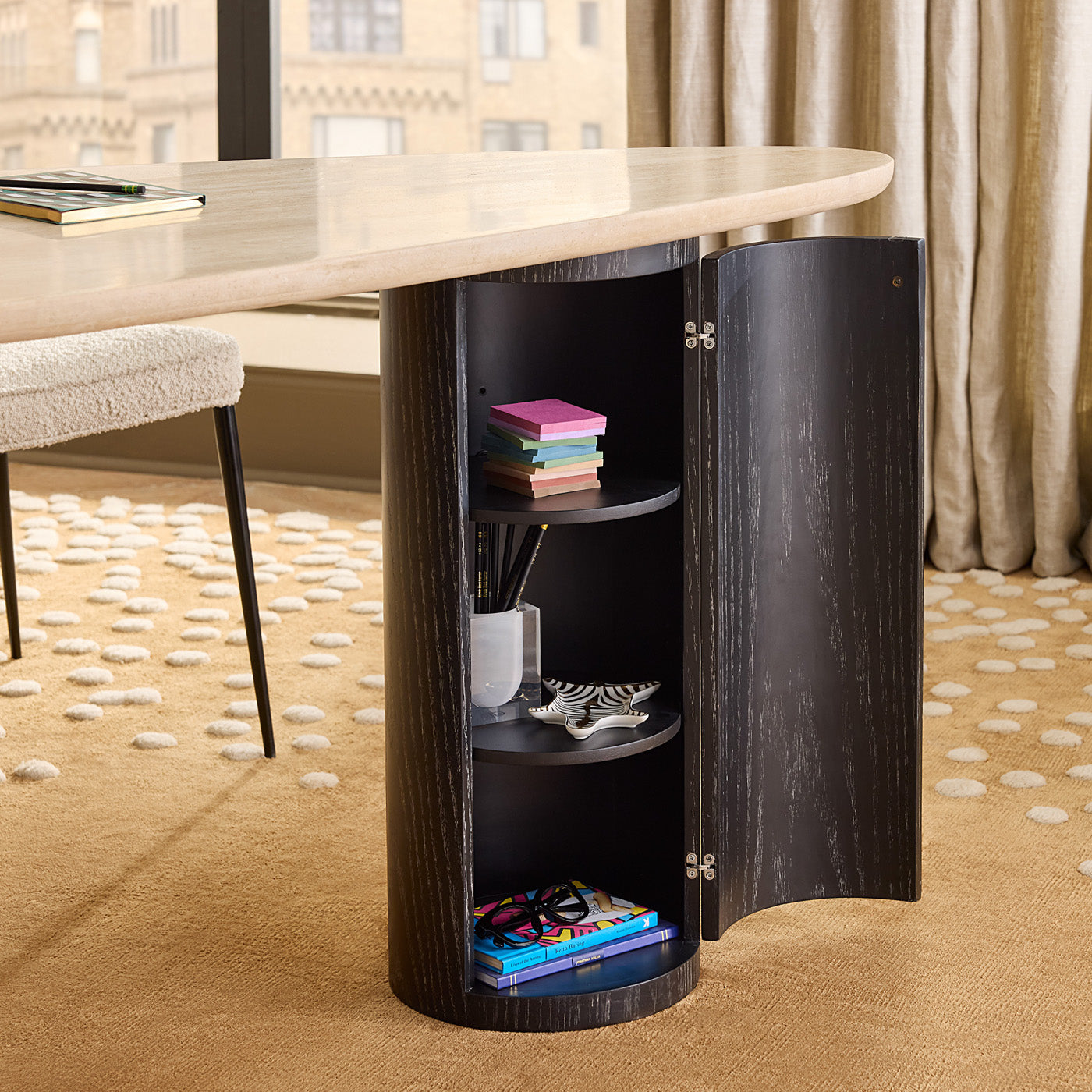 Oeuf Travertine Desk - opened view