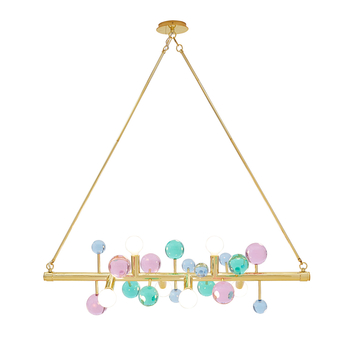 globo six-light linear chandelier acrylic multicolor brass - front view