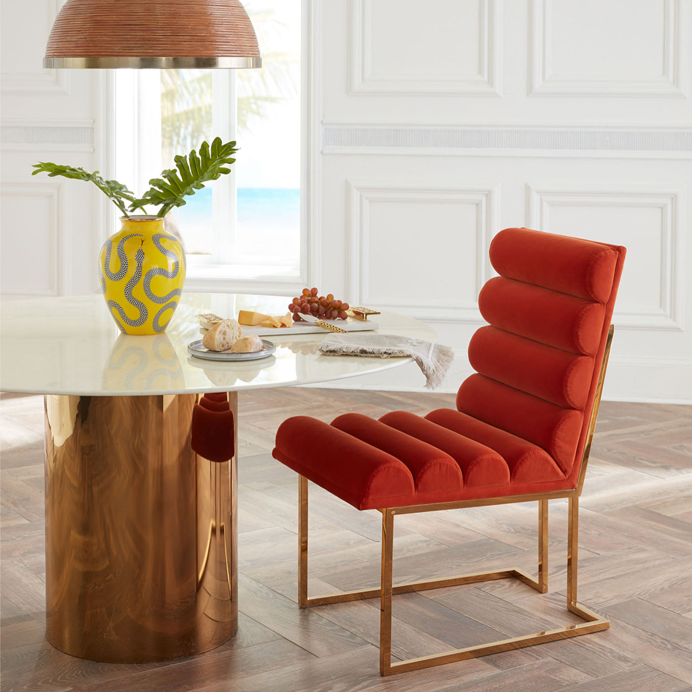 Channeled Goldfinger Dining Chair - styled view