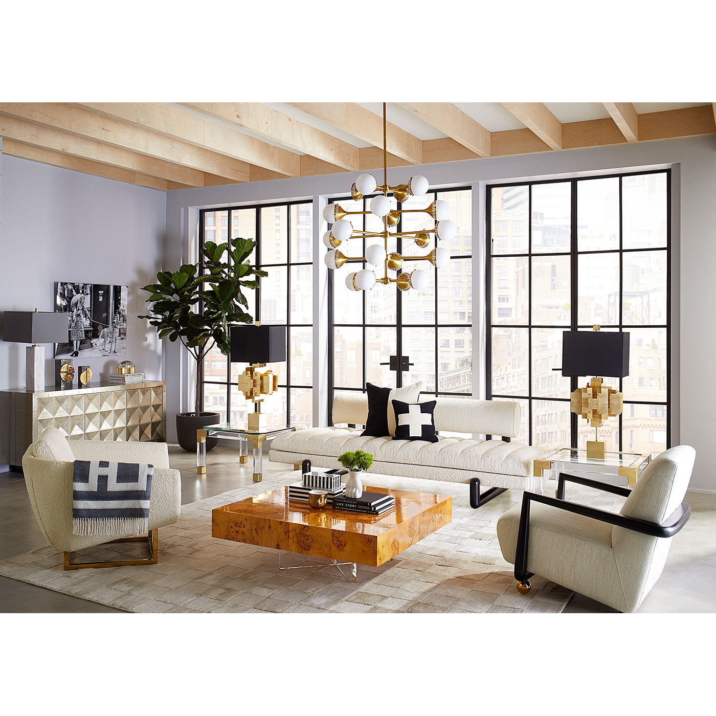 rio 20-light chandelier brass living room - styled view