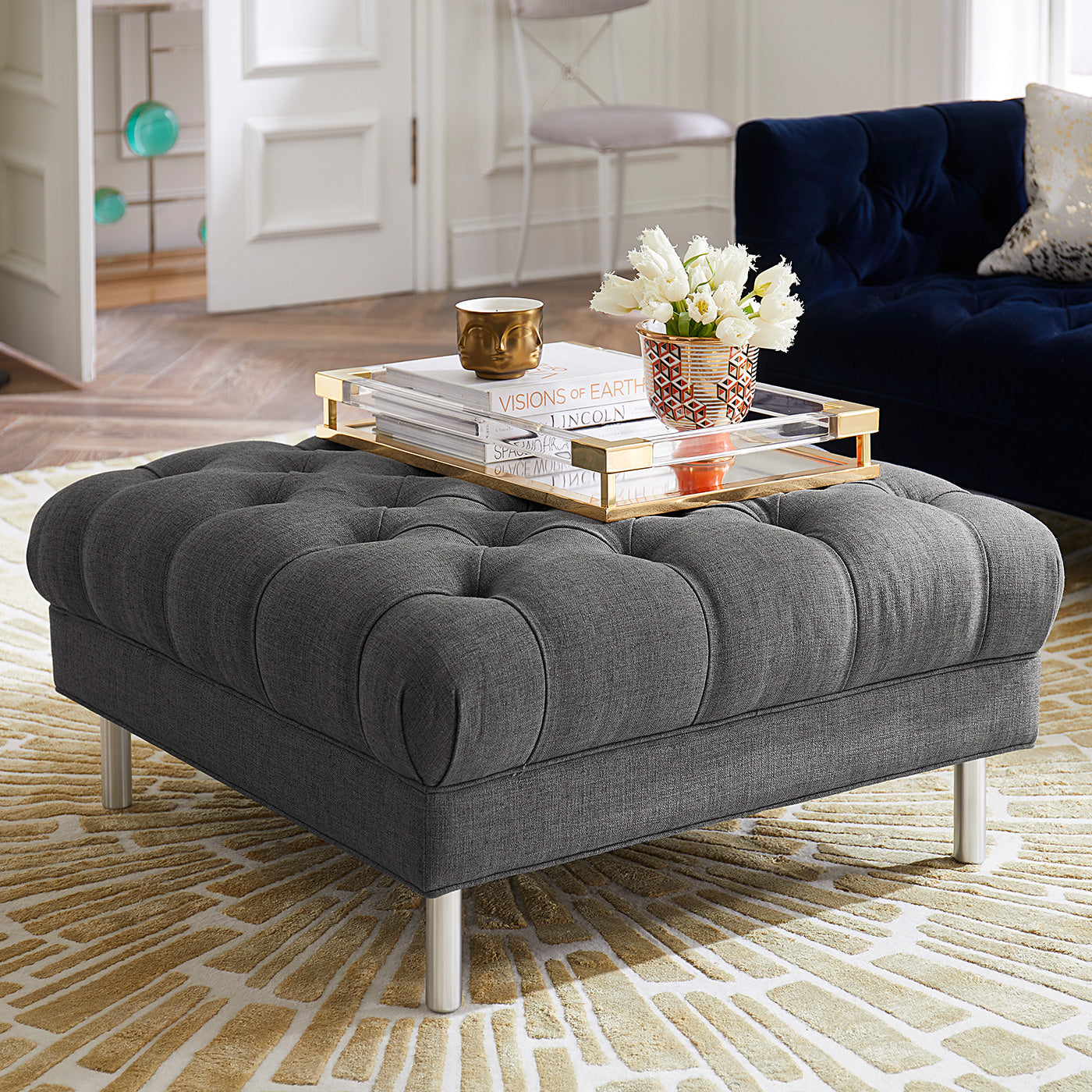 jacques tray baxter ottoman - styled view