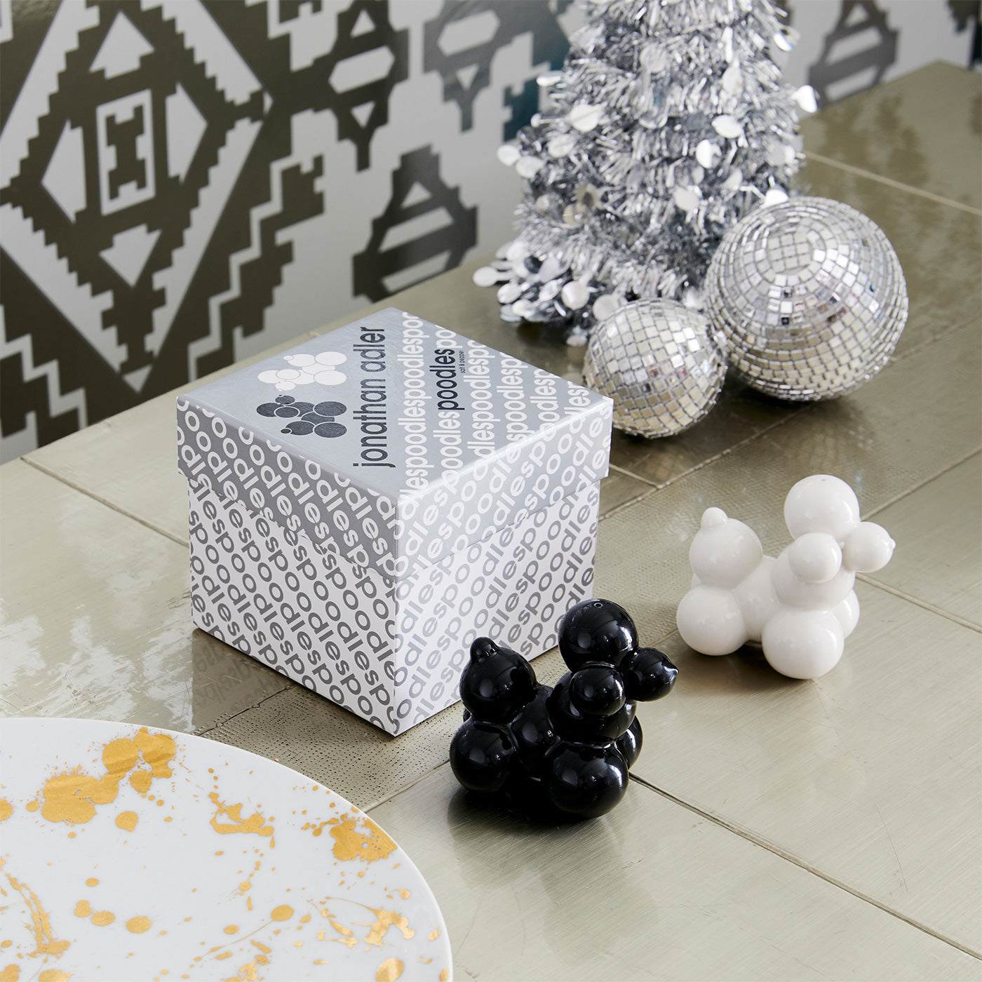 poodle salt and pepper set porcelain black white - view 1