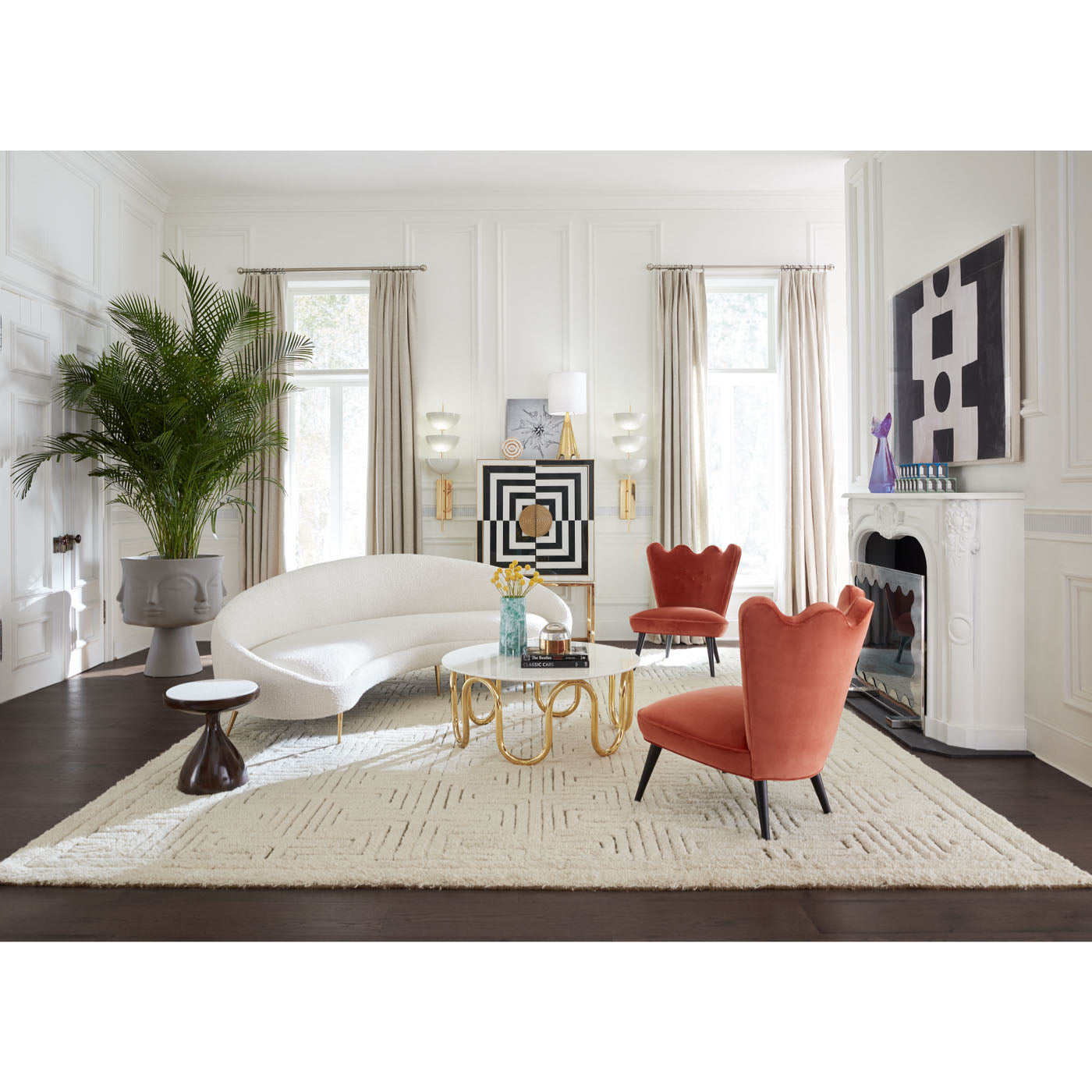 ripple slipper chair curved ether sofa scalinatella cocktail table - styled view