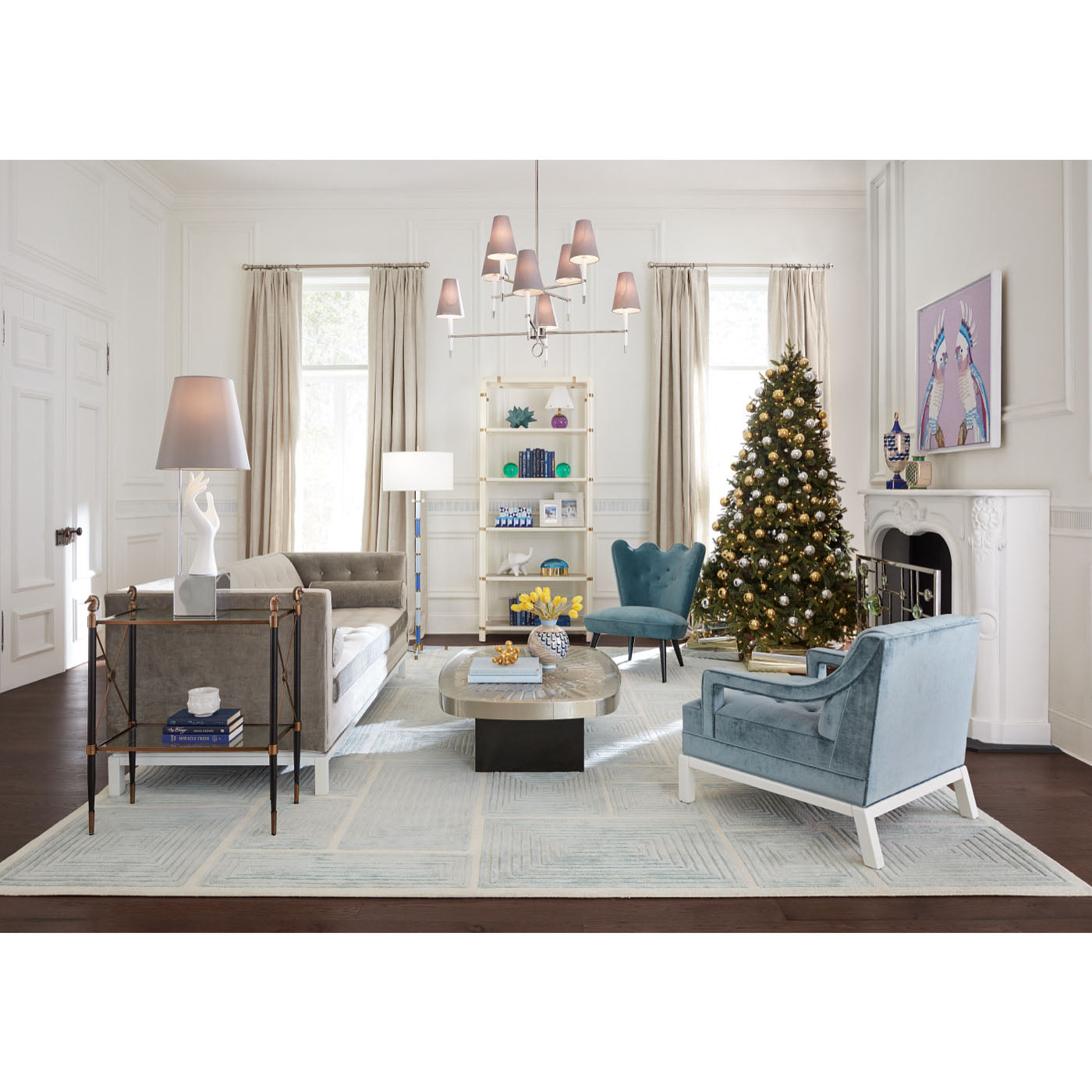 ripple slipper chair lampert sof talitha starburst cocktail table - styled view