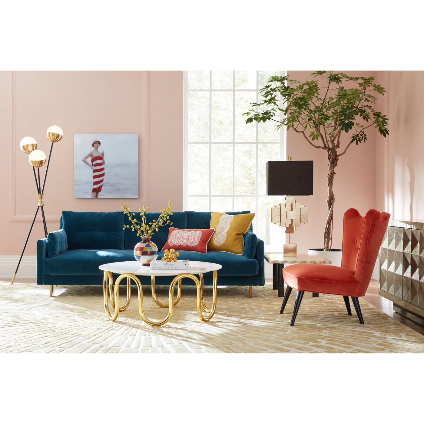 ripple slipper chair malibu sofa scalinatella cocktail table - styled view