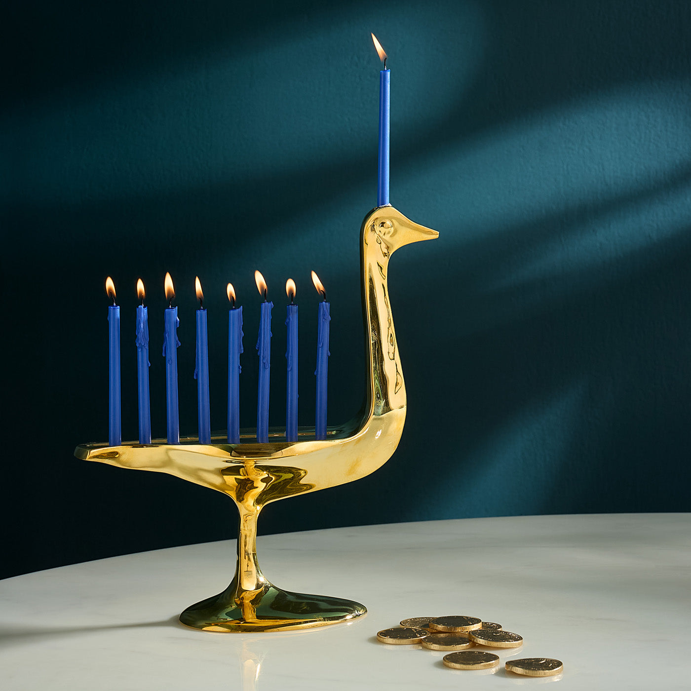Brass Bird Menorah - styled view