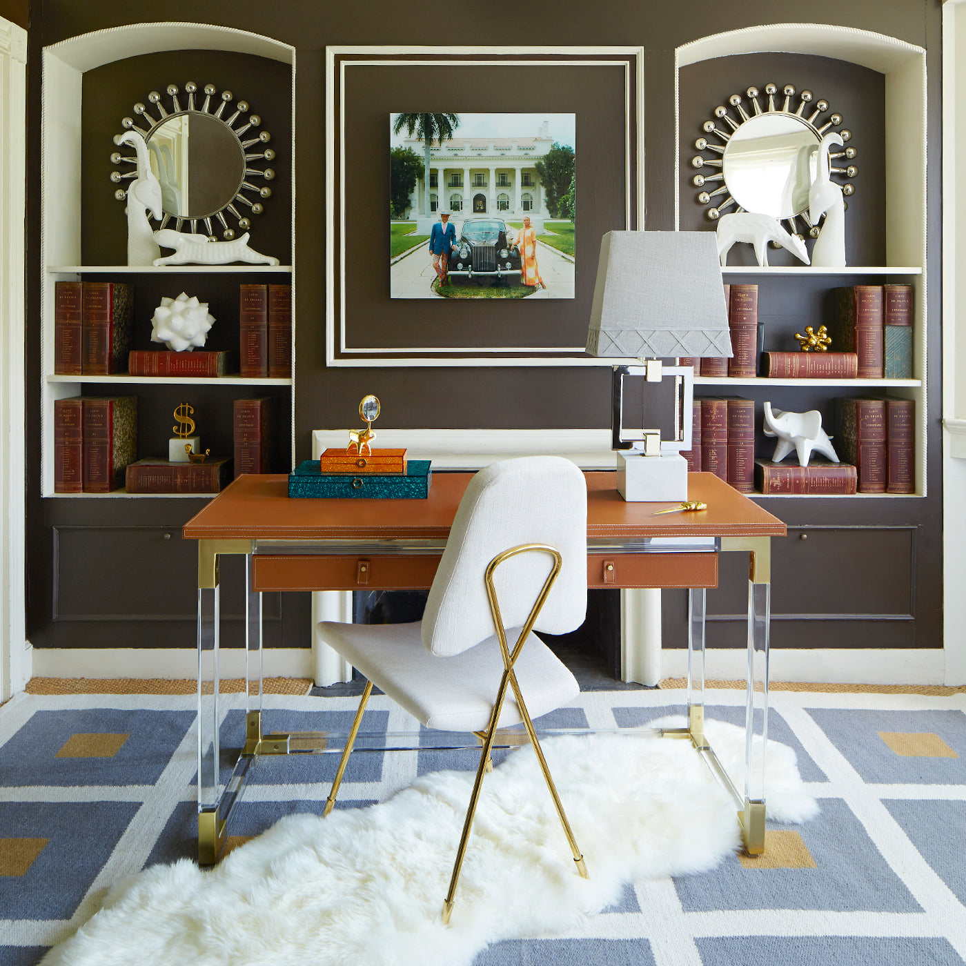 slim aarons "the fullers" photograph jacques desk maxime dining chair home office - styled view