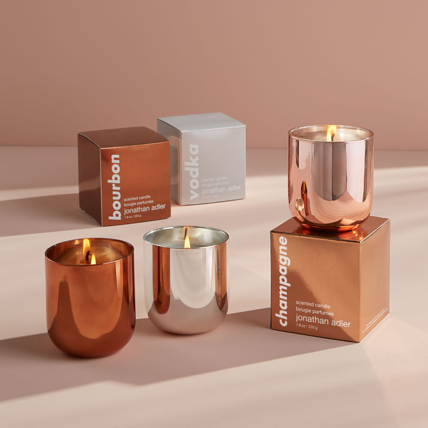 champagne pop candle rose gold - front view