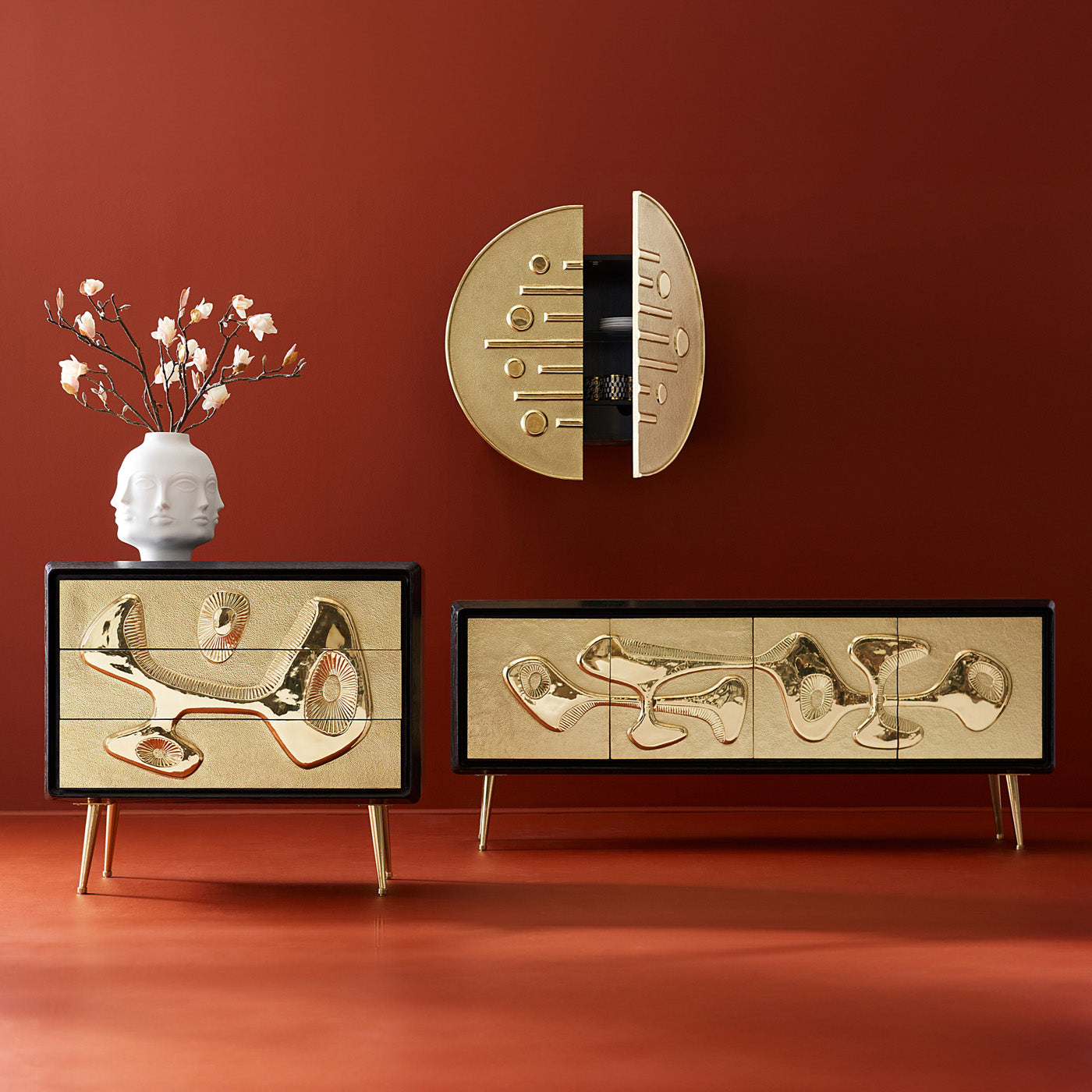 reform credenza brass ebonized cerused oak wood - detail view 1