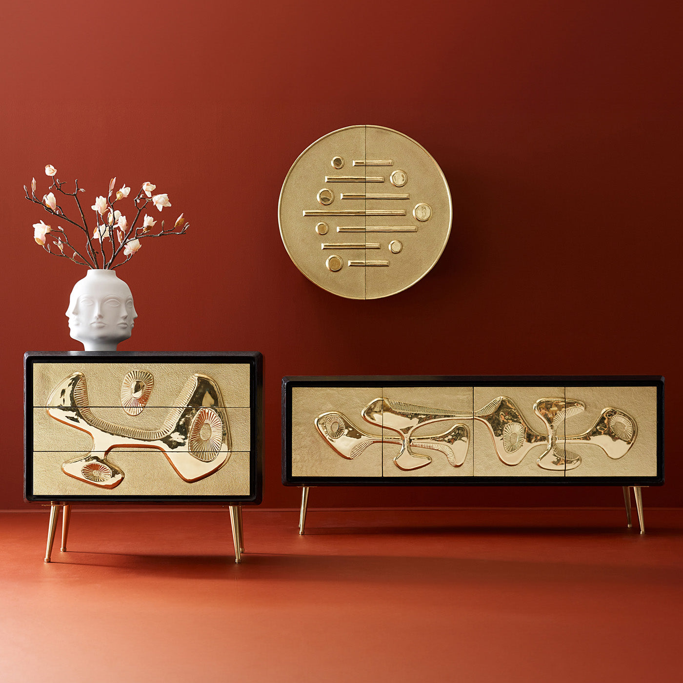 reform credenza brass ebonized cerused oak wood - open view 2