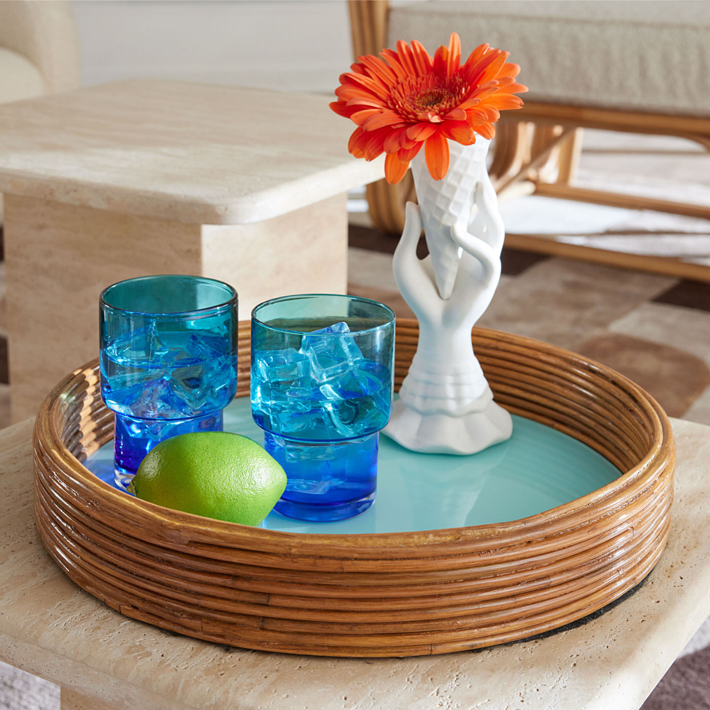 muse pottery collection blue background - styled view