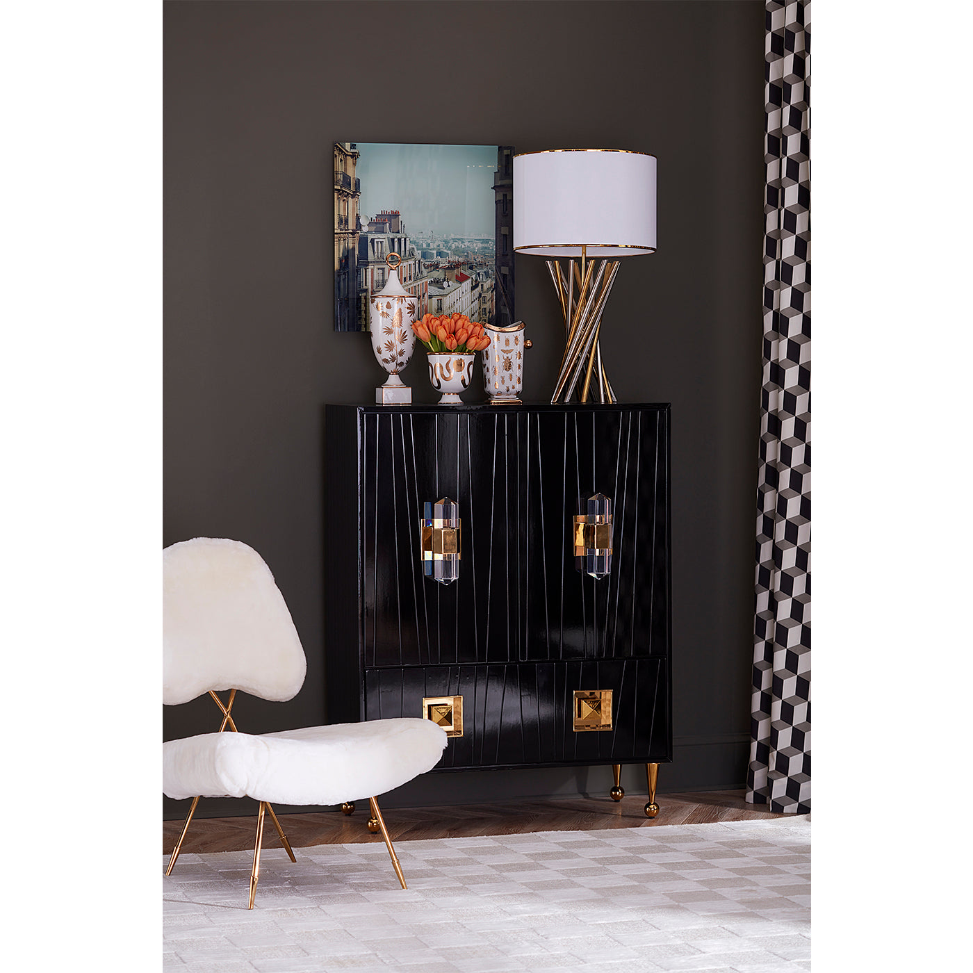 paris rooftops from getty images crawford cabinet maxime lounge chair - styled view