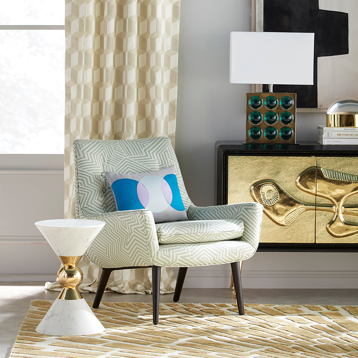 canaan accent table mrs. godfrey chair reform credenza - styled view