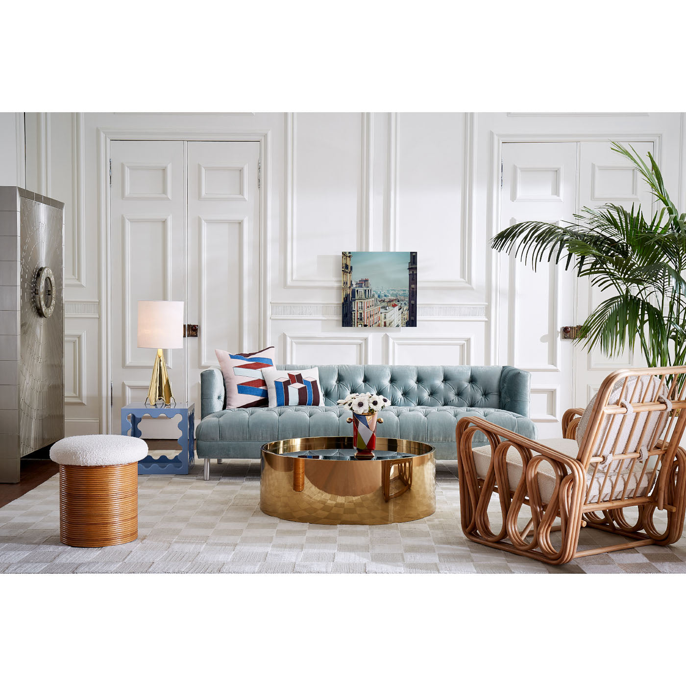 paris rooftops from getty images baxter t-arm sofa riviera lounge chair - styled view