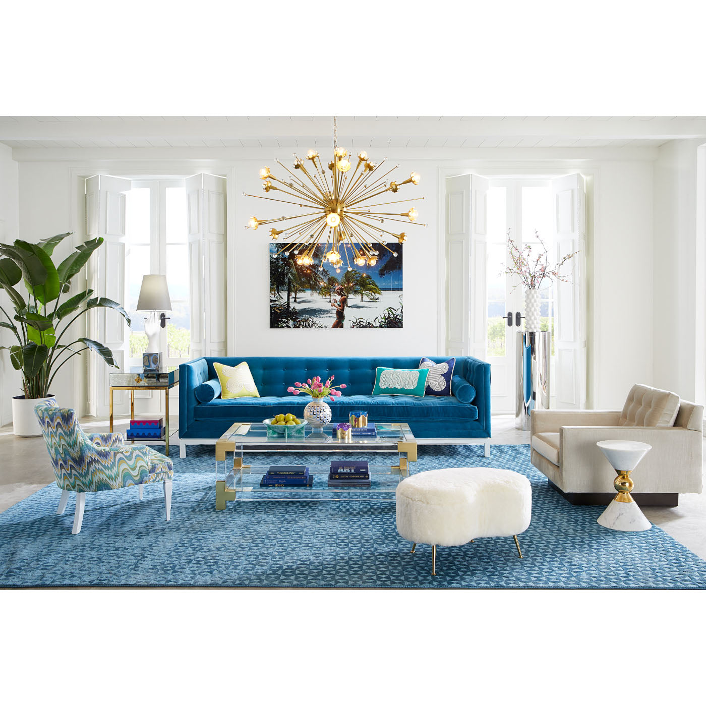 slim aarons "sarah marson williams" photograph lampert grand sofa jacques grand cocktail table - styled view