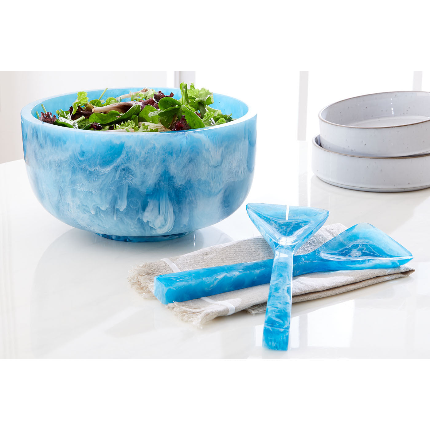 mustique salad bowl and serving set - styled view 2