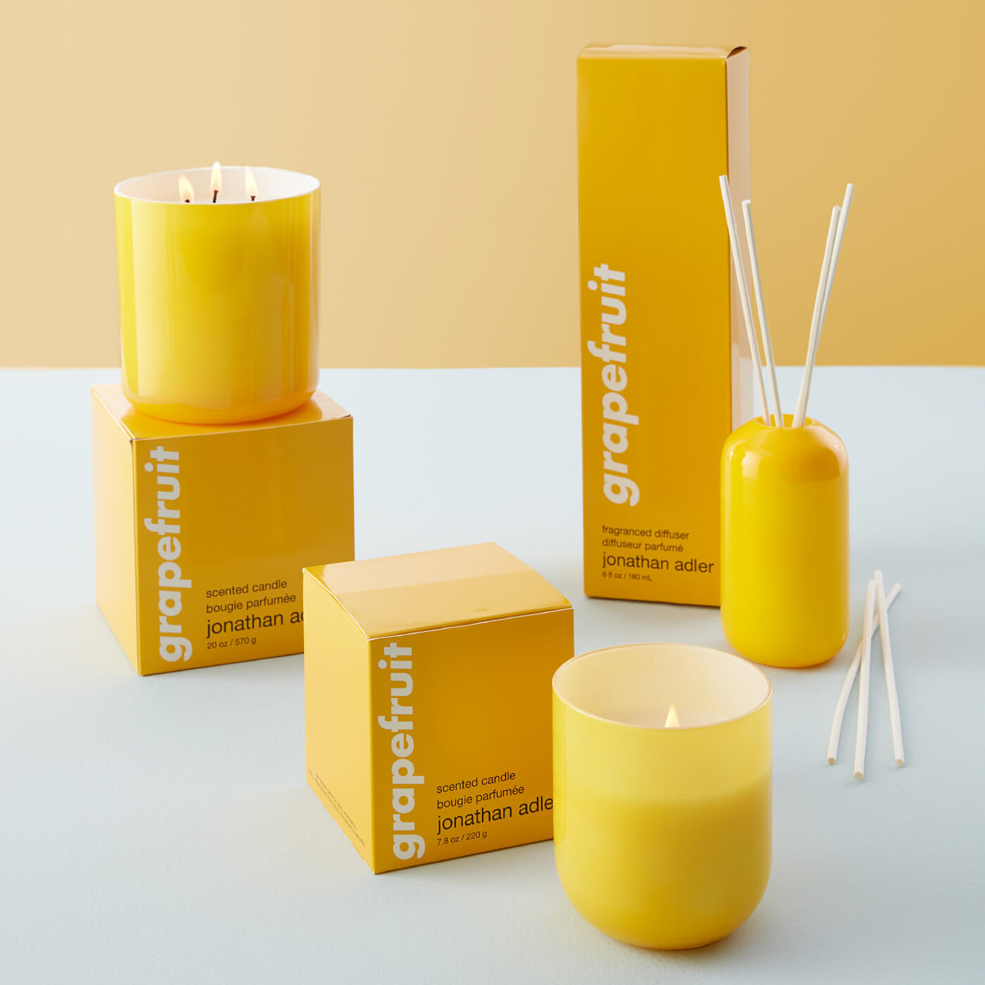 grapefruit pop collection with candles and diffuser - styled view
