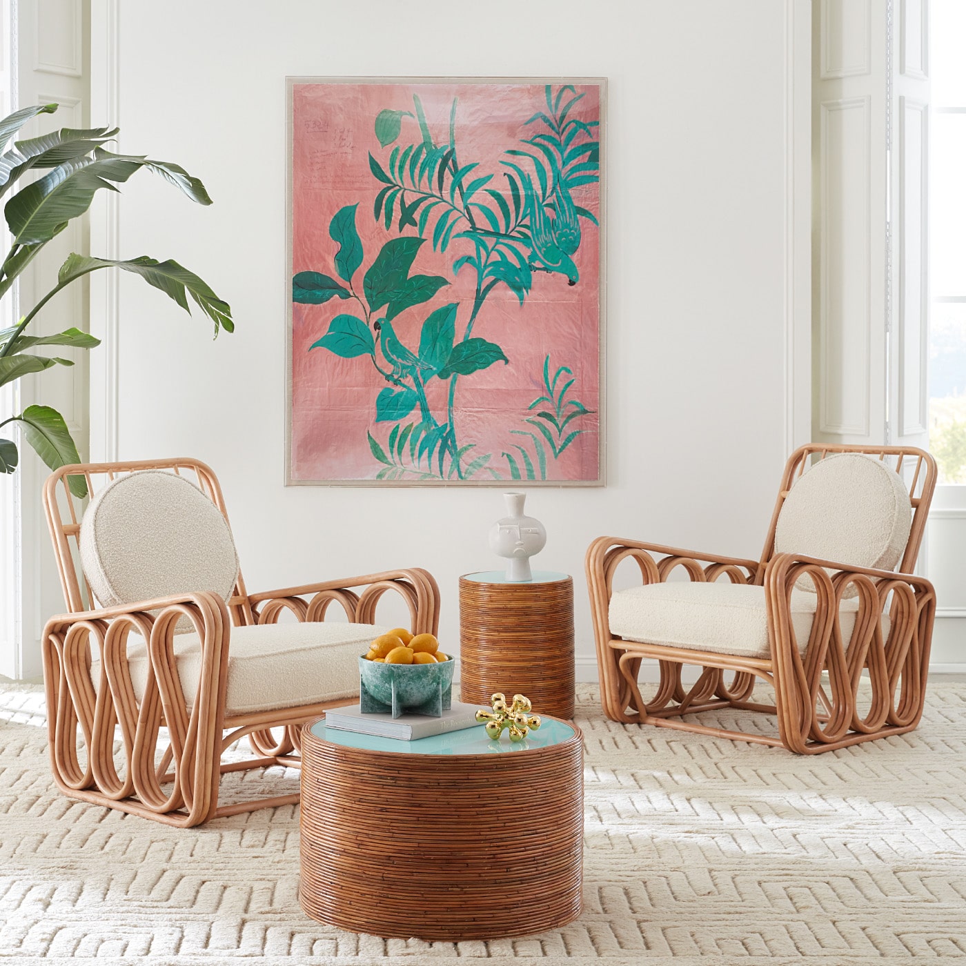 paule marrot, pink birds print - styled view
