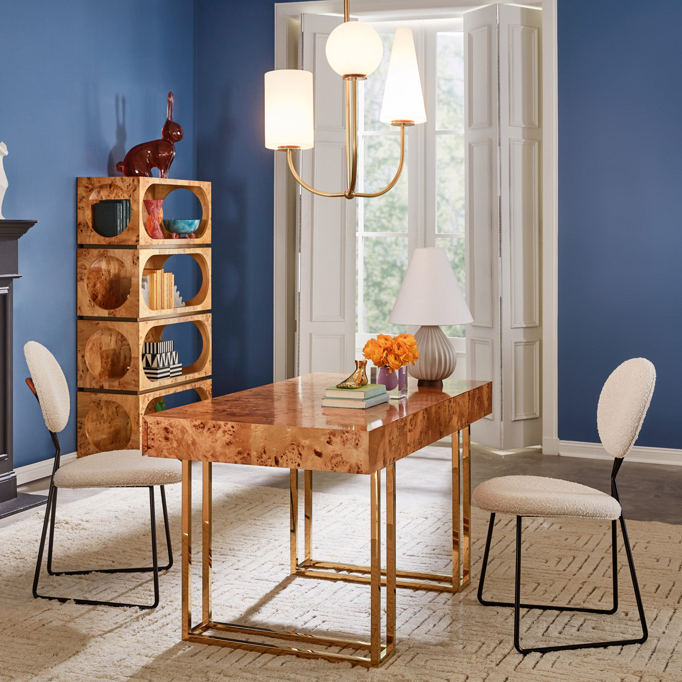 bond etagere bond executive desk caprice dining chairs - styled view